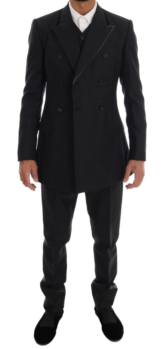Costum elegant gri cu două rânduri de nasturi din lână Dolce & Gabbana