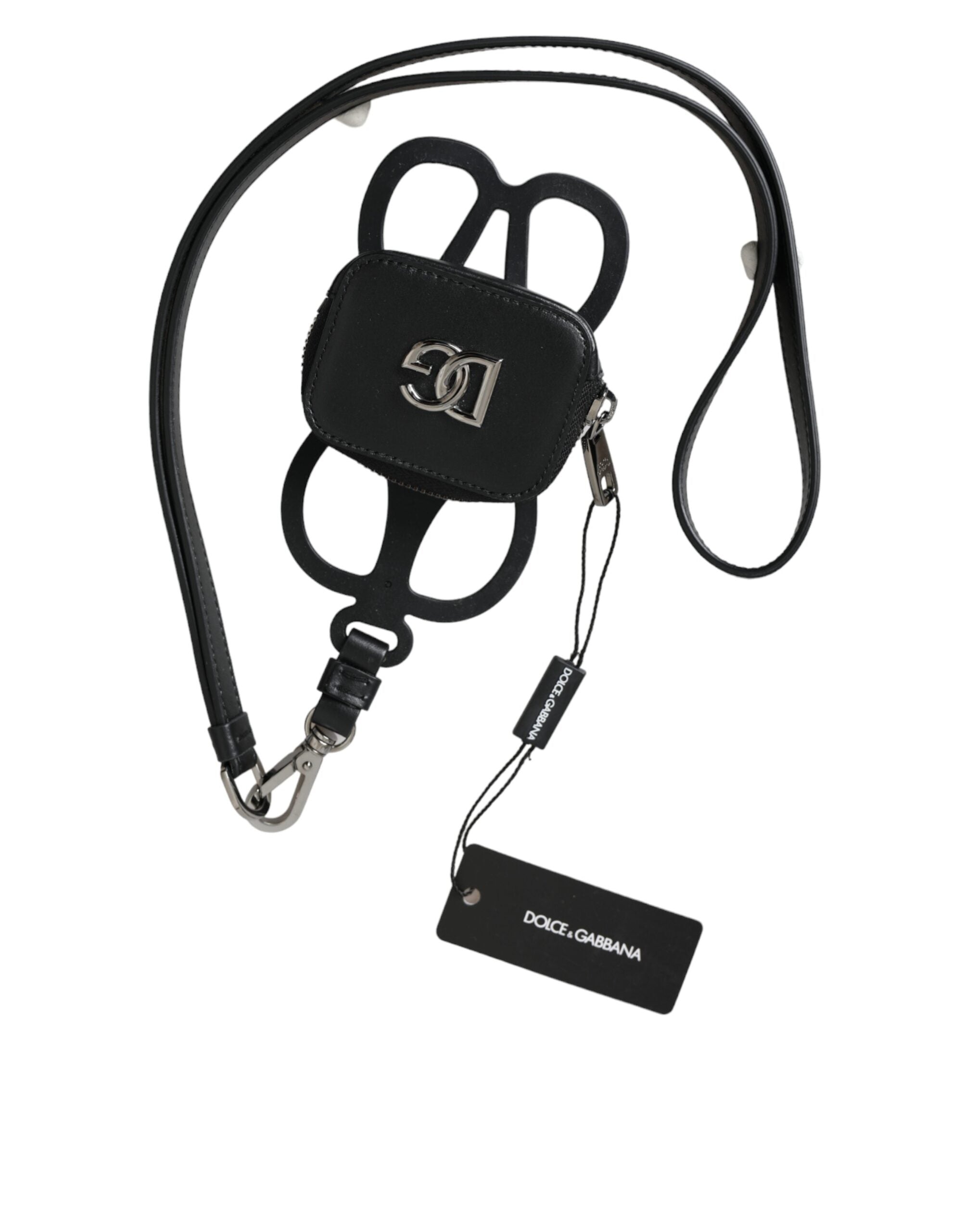 Portofel Dolce & Gabbana negru din piele de vițel cu logo DG și șnur