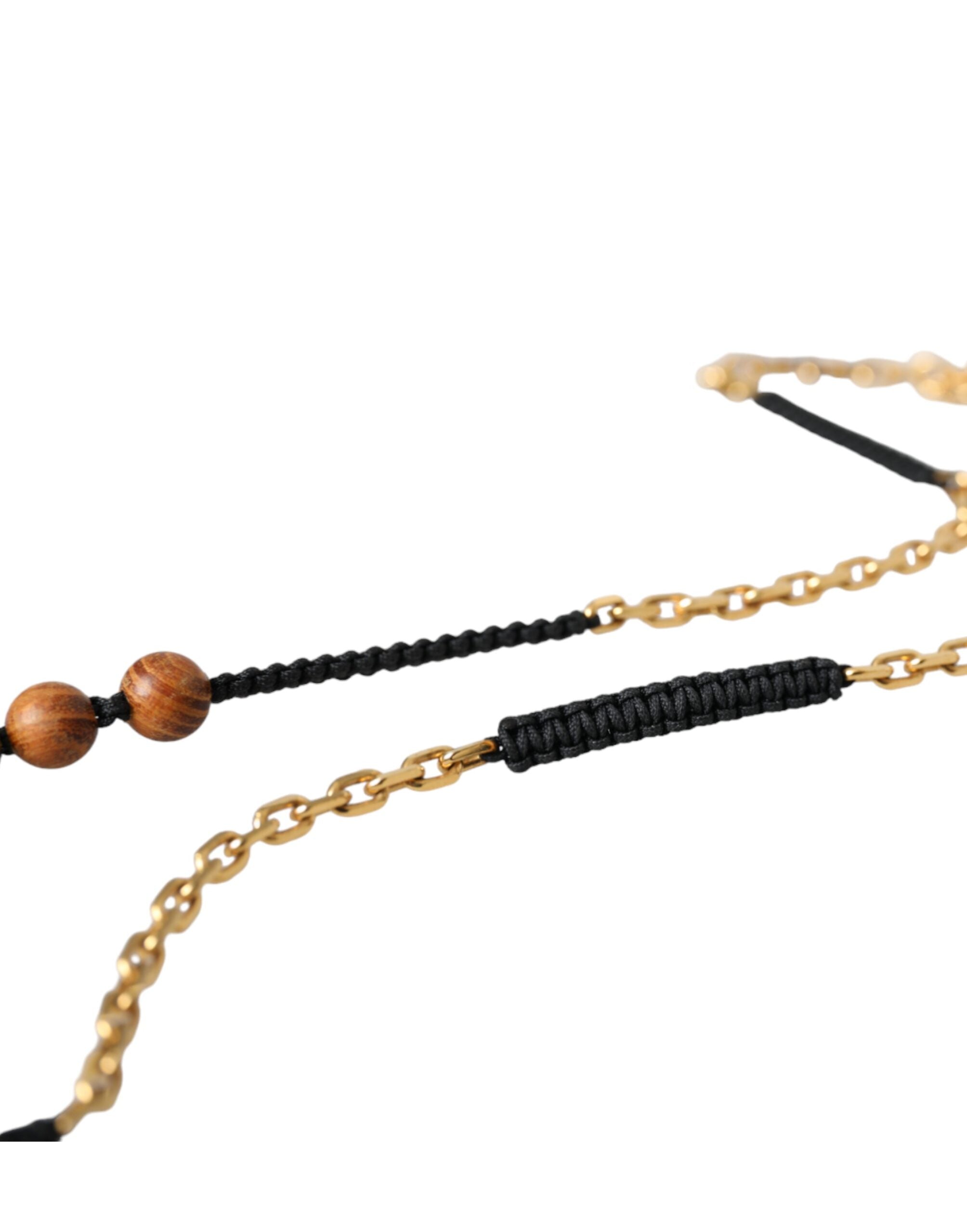 Dolce & Gabbana – Logo-Anhänger aus Holzperlen in Schwarz und Gold