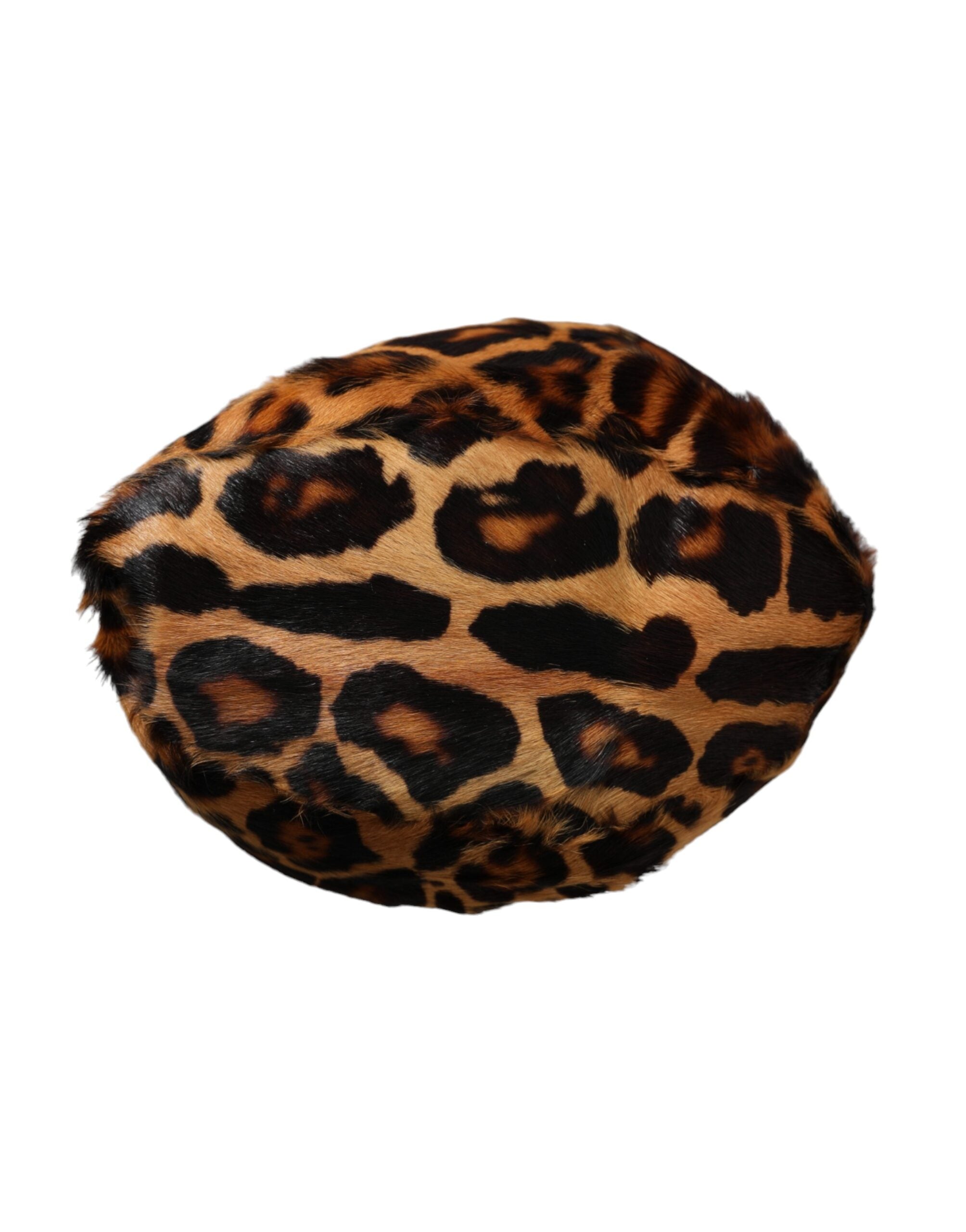 Pălărie Dolce & Gabbana cu blană de leopard maro pentru femei