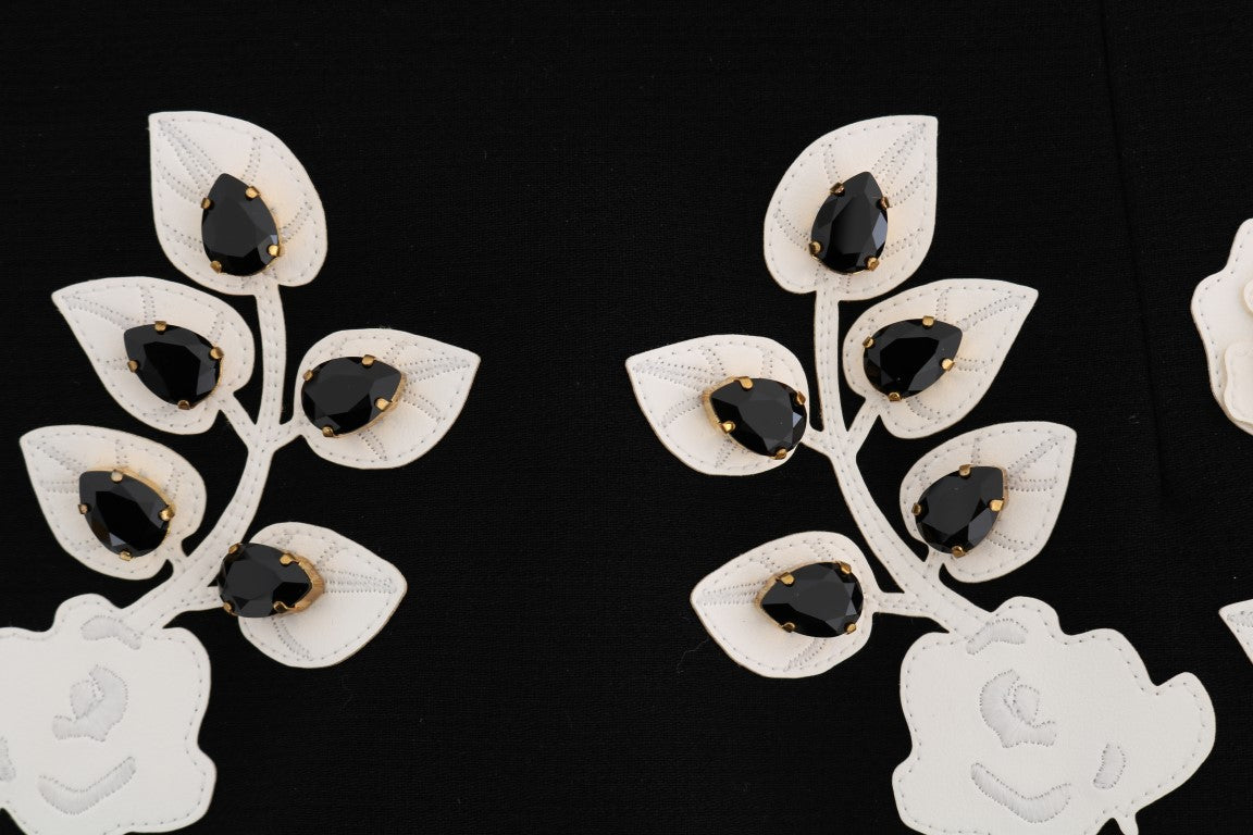 Dolce & Gabbana – Schwarz-weißer Bleistiftrock mit Blumenmuster und Barockkristallen