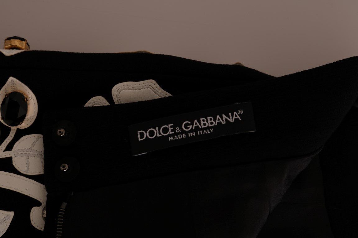 Dolce & Gabbana – Schwarz-weißer Bleistiftrock mit Blumenmuster und Barockkristallen