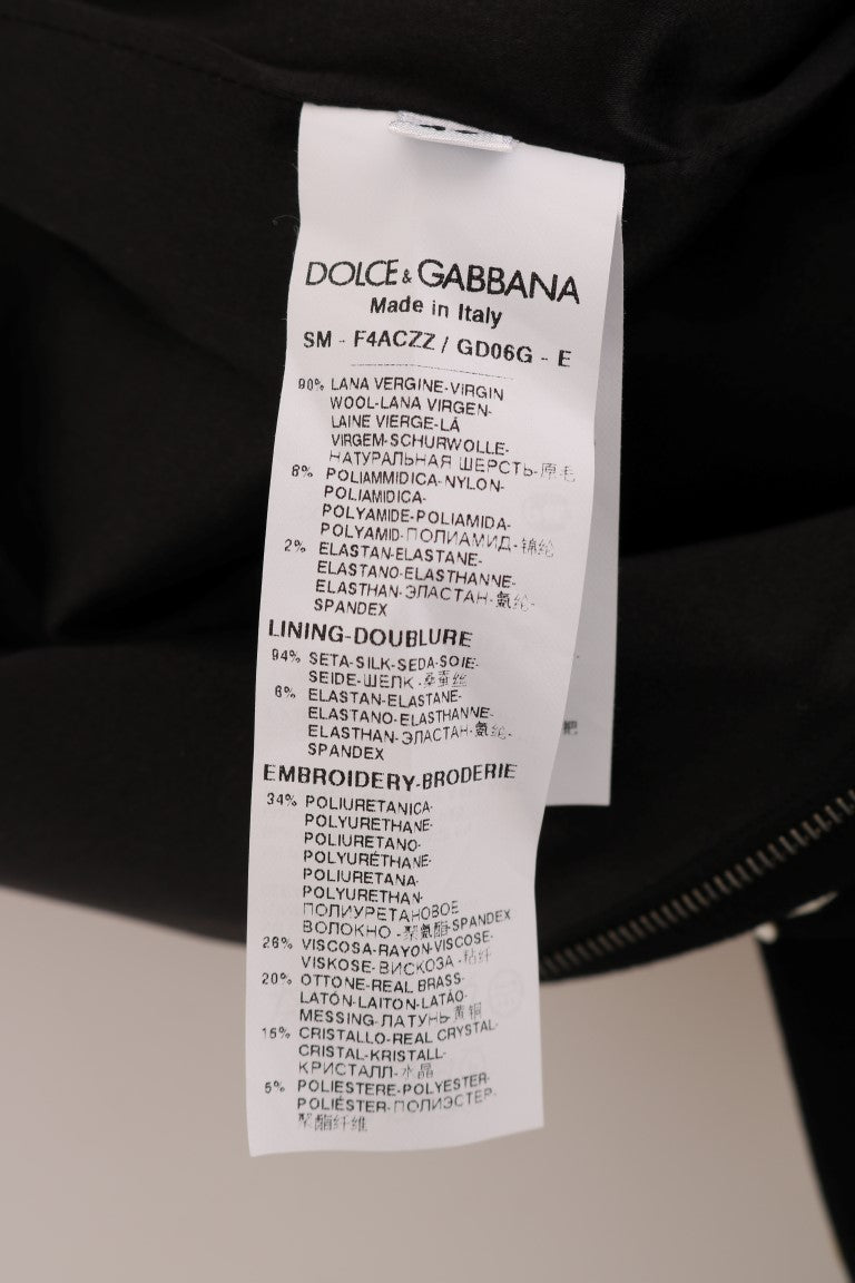 Dolce & Gabbana – Schwarz-weißer Bleistiftrock mit Blumenmuster und Barockkristallen
