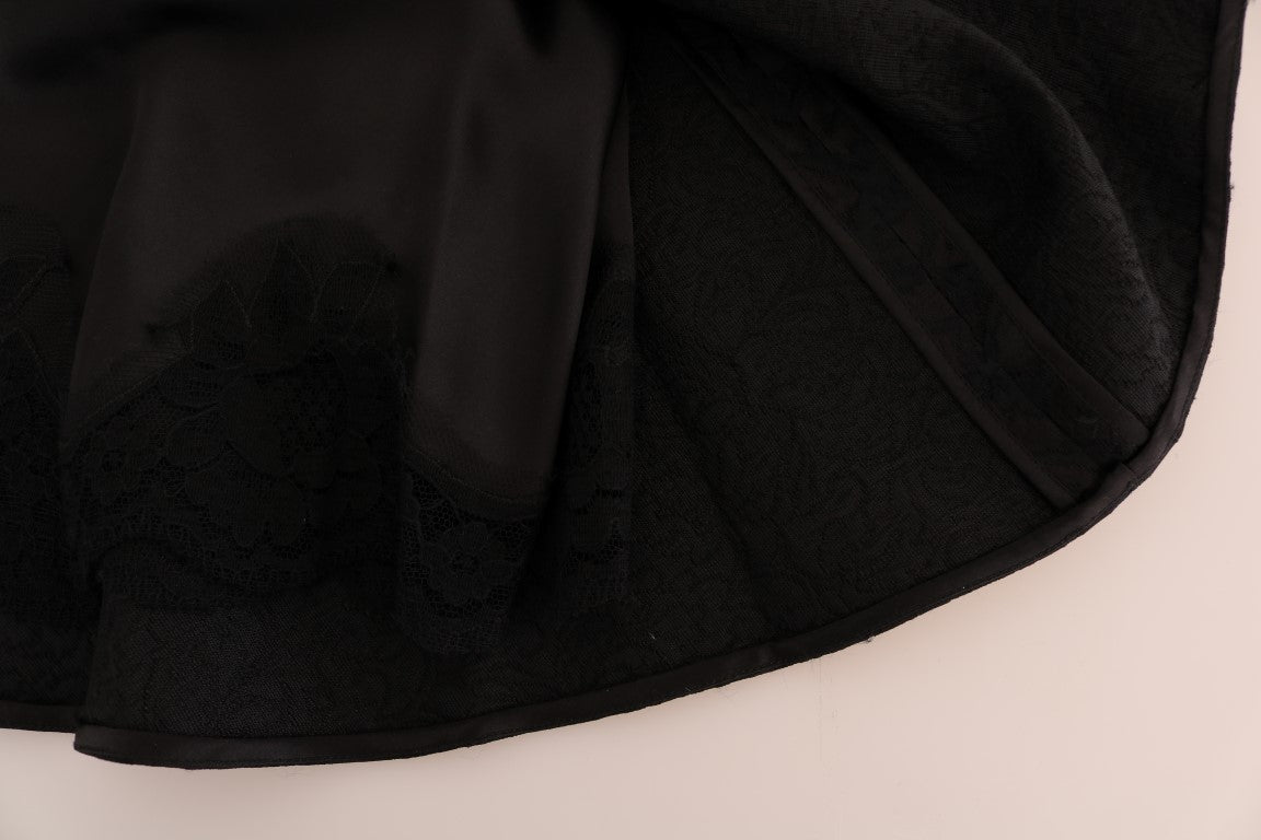 Dolce & Gabbana – Eleganter schwarzer Jacquard-A-Linien-Rock mit Blumenmuster