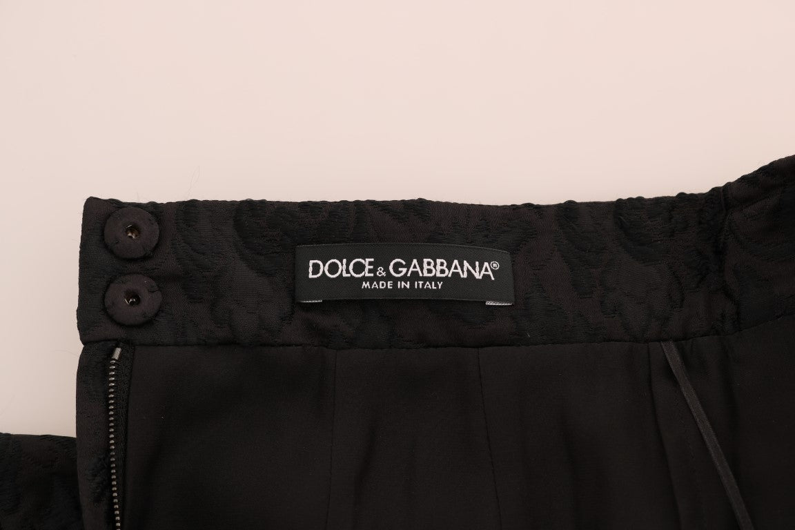 Dolce & Gabbana – Eleganter schwarzer Jacquard-A-Linien-Rock mit Blumenmuster