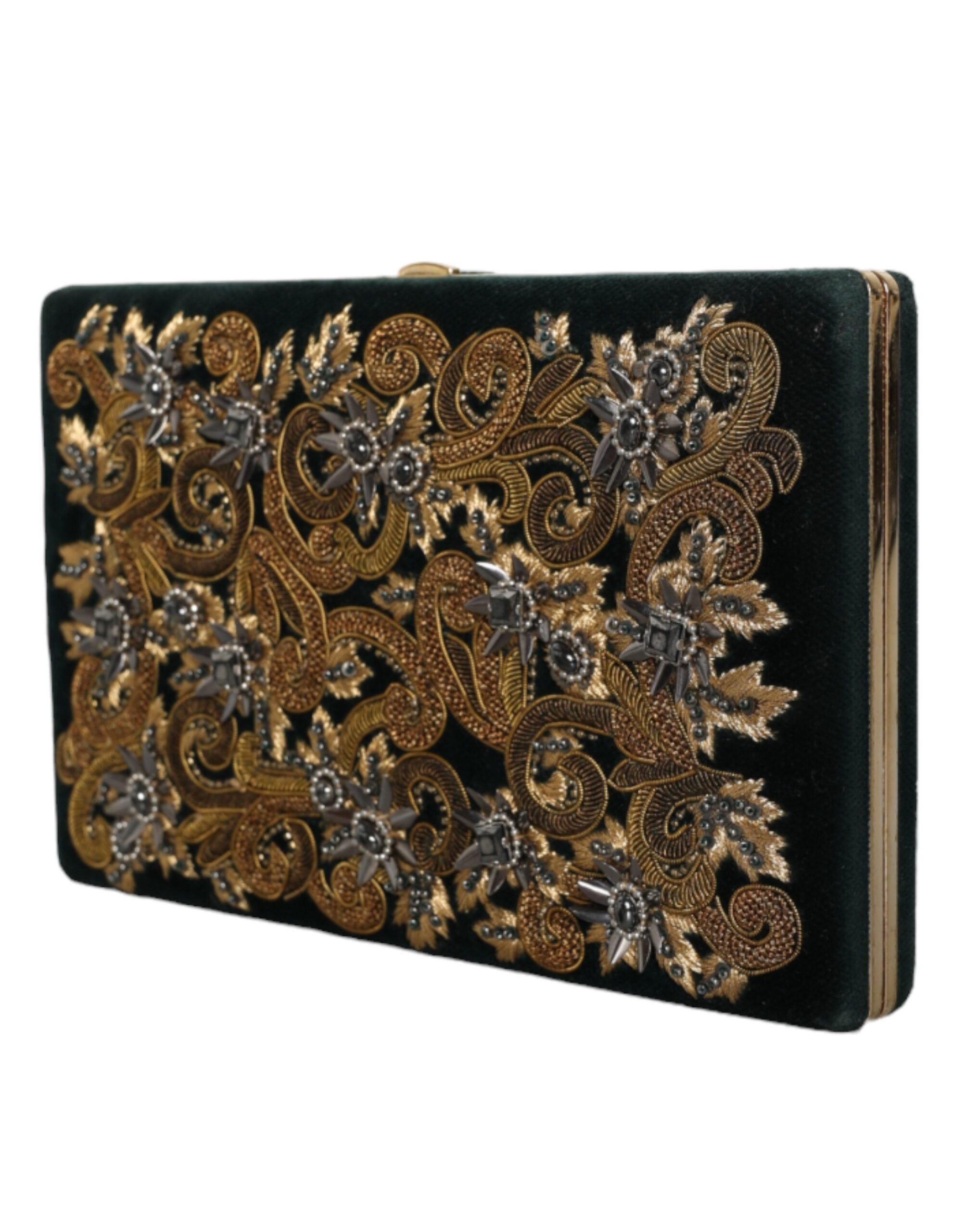 Dolce & Gabbana Clutch aus schwarzem Samt mit Goldrahmen, Abendtasche