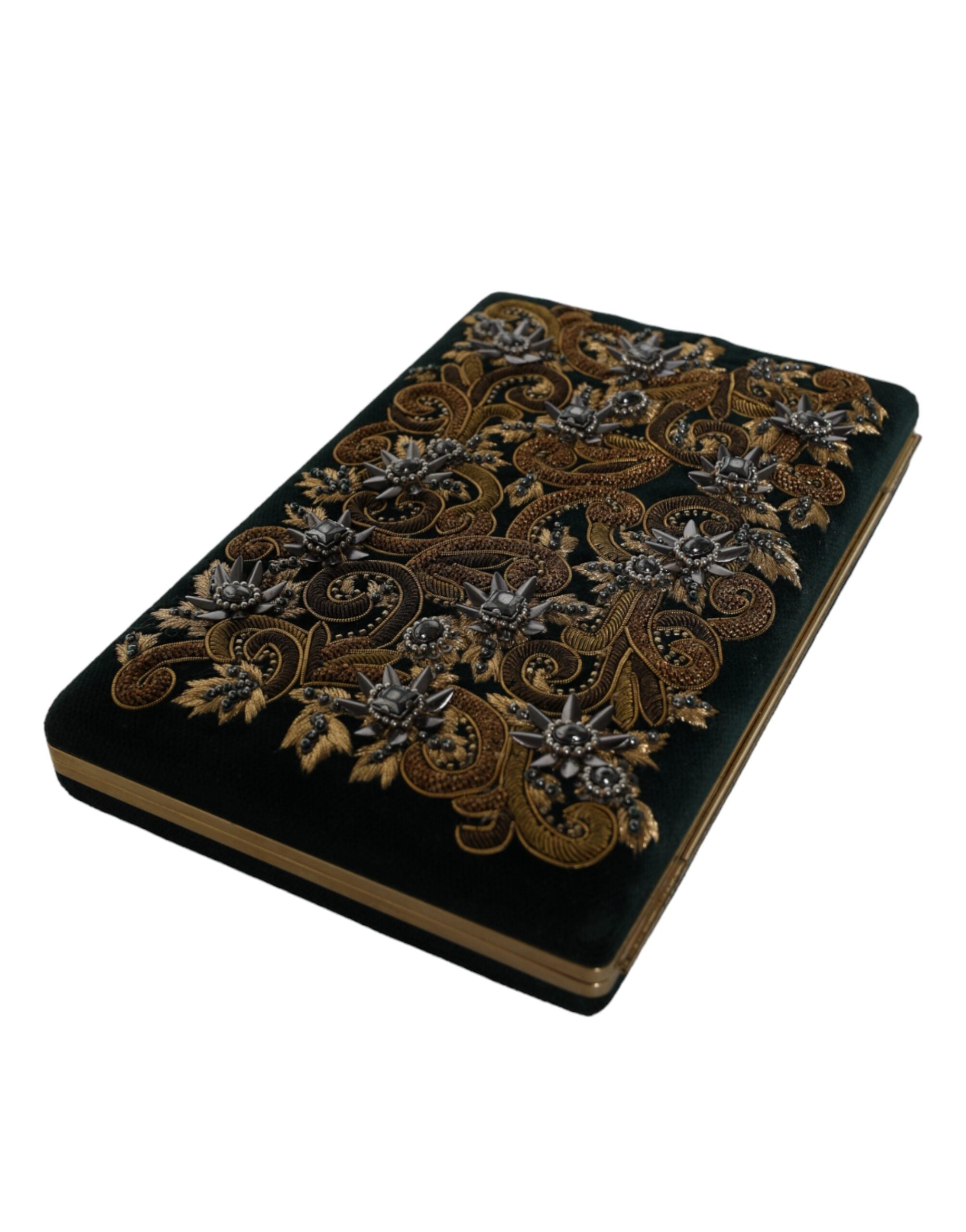 Dolce & Gabbana Clutch aus schwarzem Samt mit Goldrahmen, Abendtasche