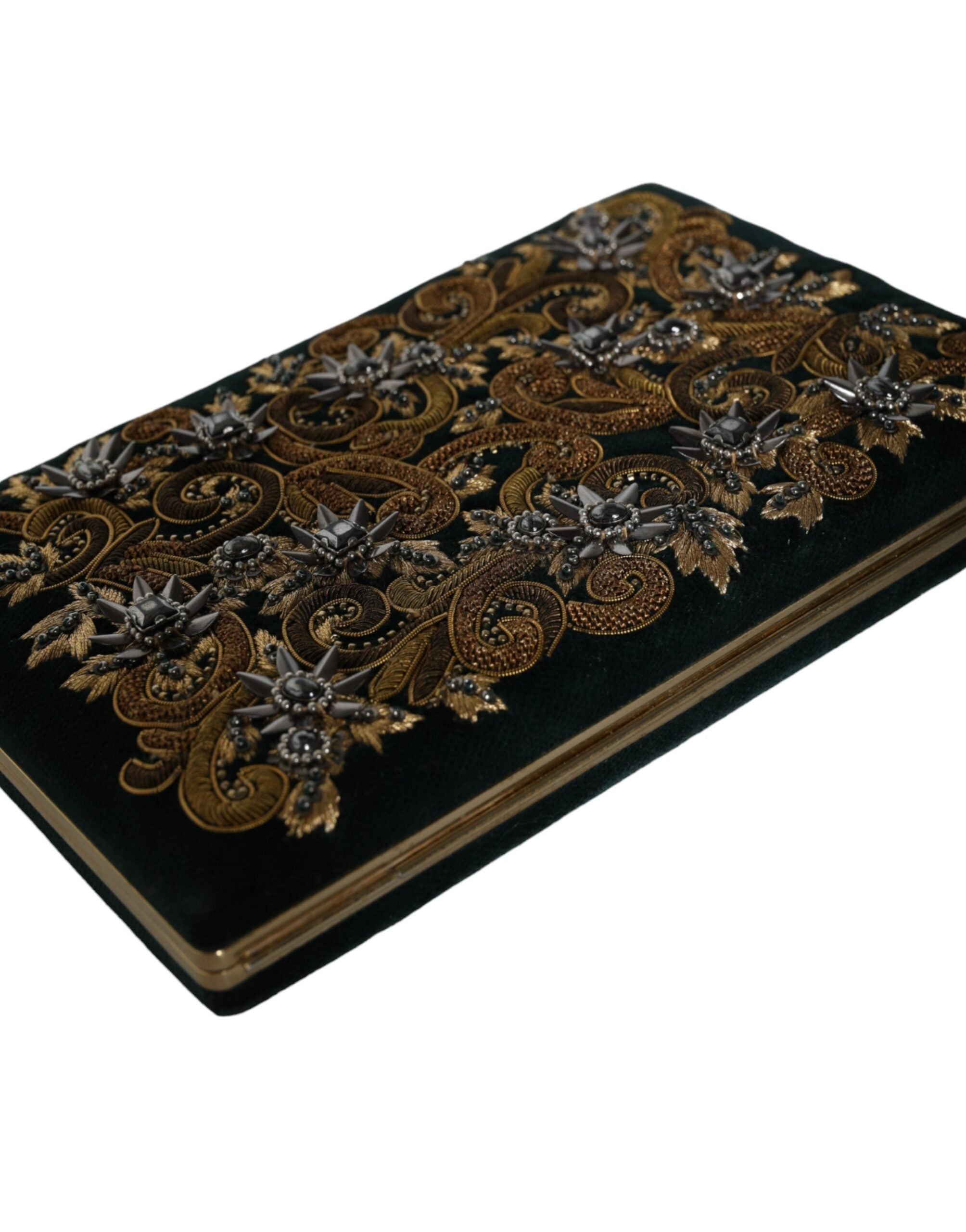 Dolce & Gabbana Clutch aus schwarzem Samt mit Goldrahmen, Abendtasche