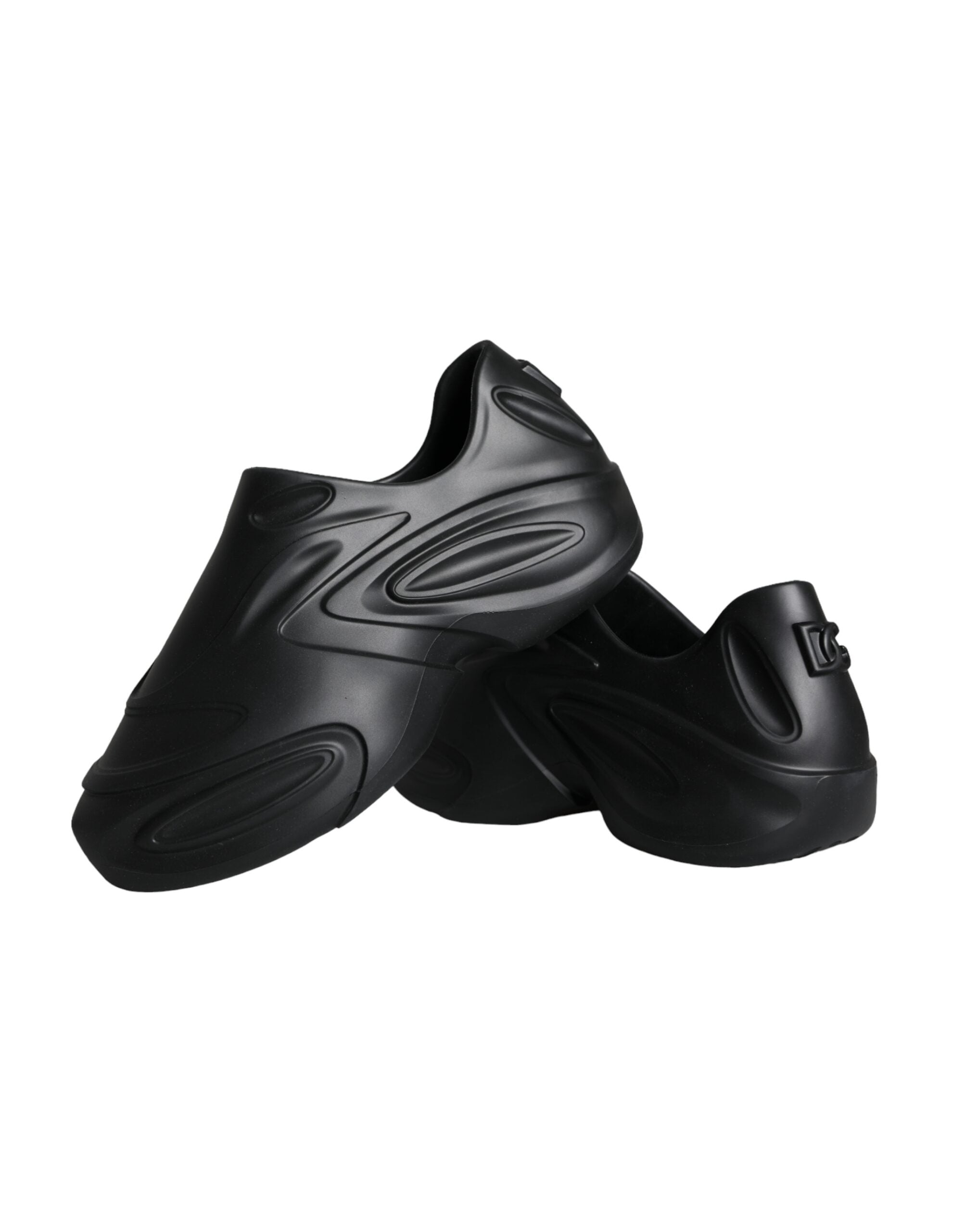 Dolce & Gabbana – Schwarze, folierte Gummi-Toy-Sneakers mit niedrigem Schaft