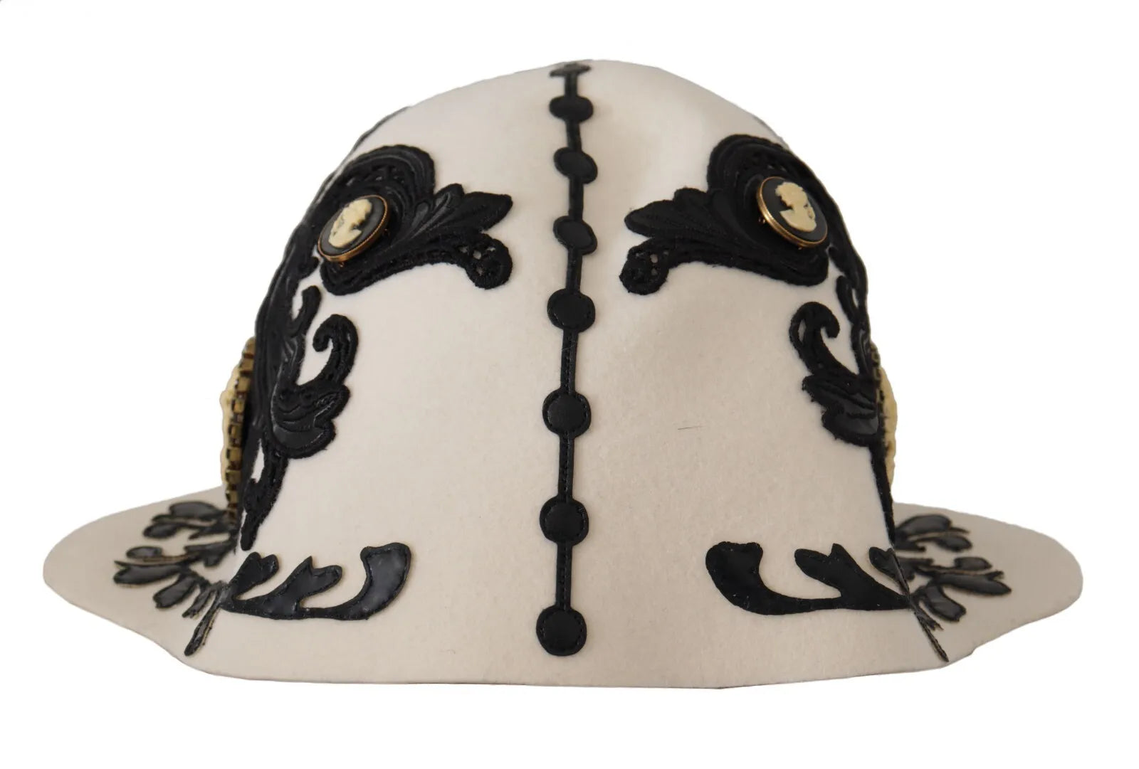 Pălărie Dolce & Gabbana din lână albă și neagră cu broșă Cameo brodată