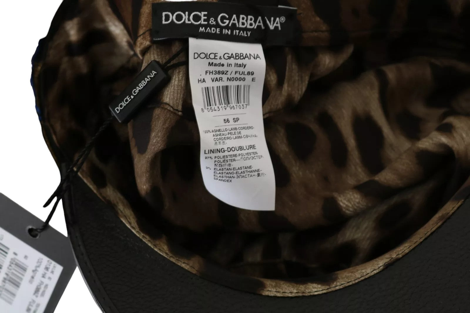 Șapcă Dolce & Gabbana Fiddler din piele neagră cu mărgele de cristal și panglică aurie