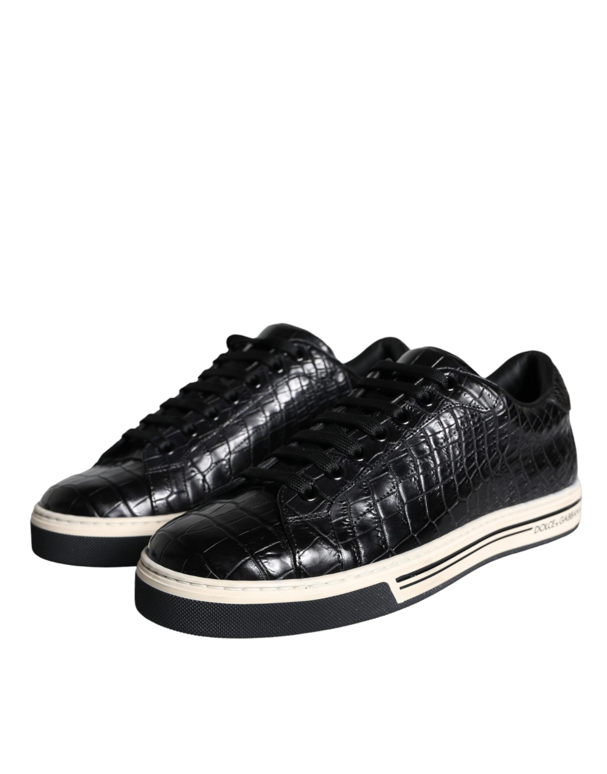 Dolce & Gabbana Schwarze Leder Herren Low Top Sneakers Schuhe