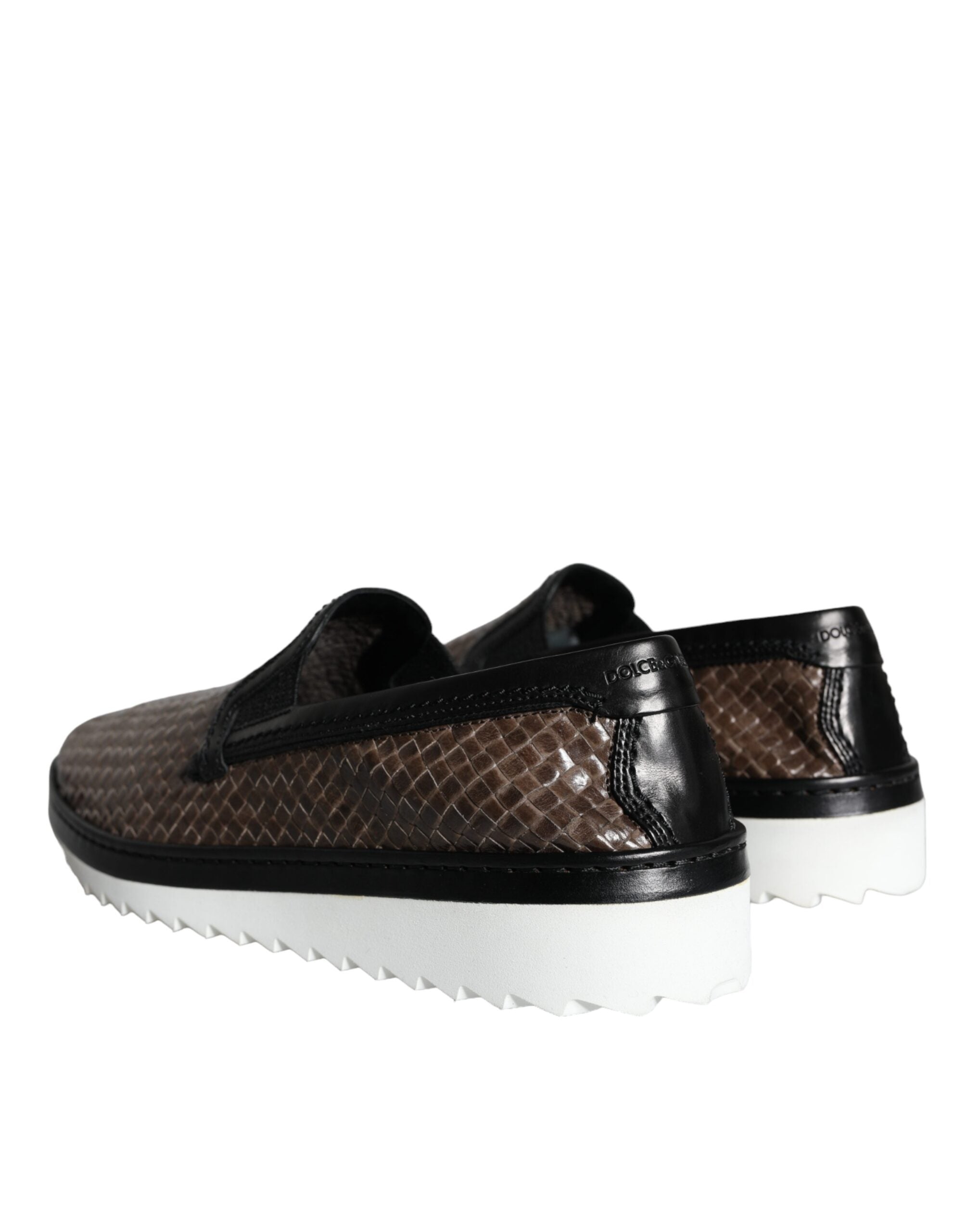 Dolce & Gabbana Braun Schwarz Leder Gewebte Herren Loafer Schuhe
