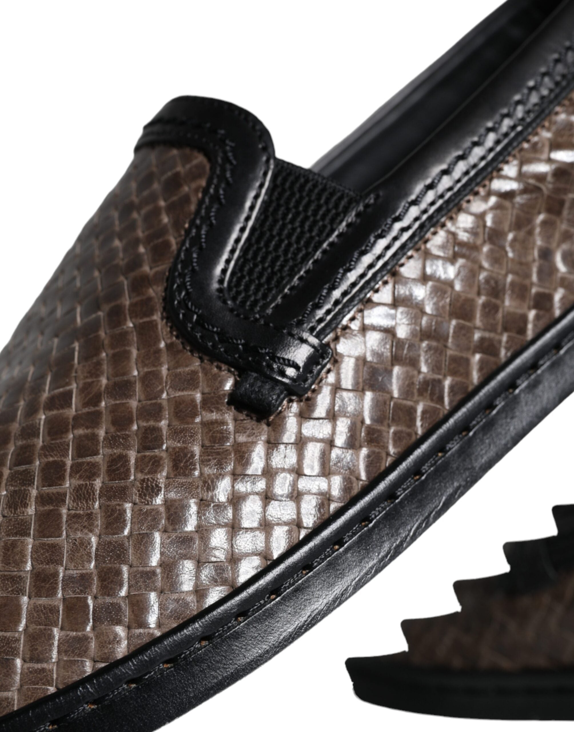 Dolce & Gabbana Braun Schwarz Leder Gewebte Herren Loafer Schuhe