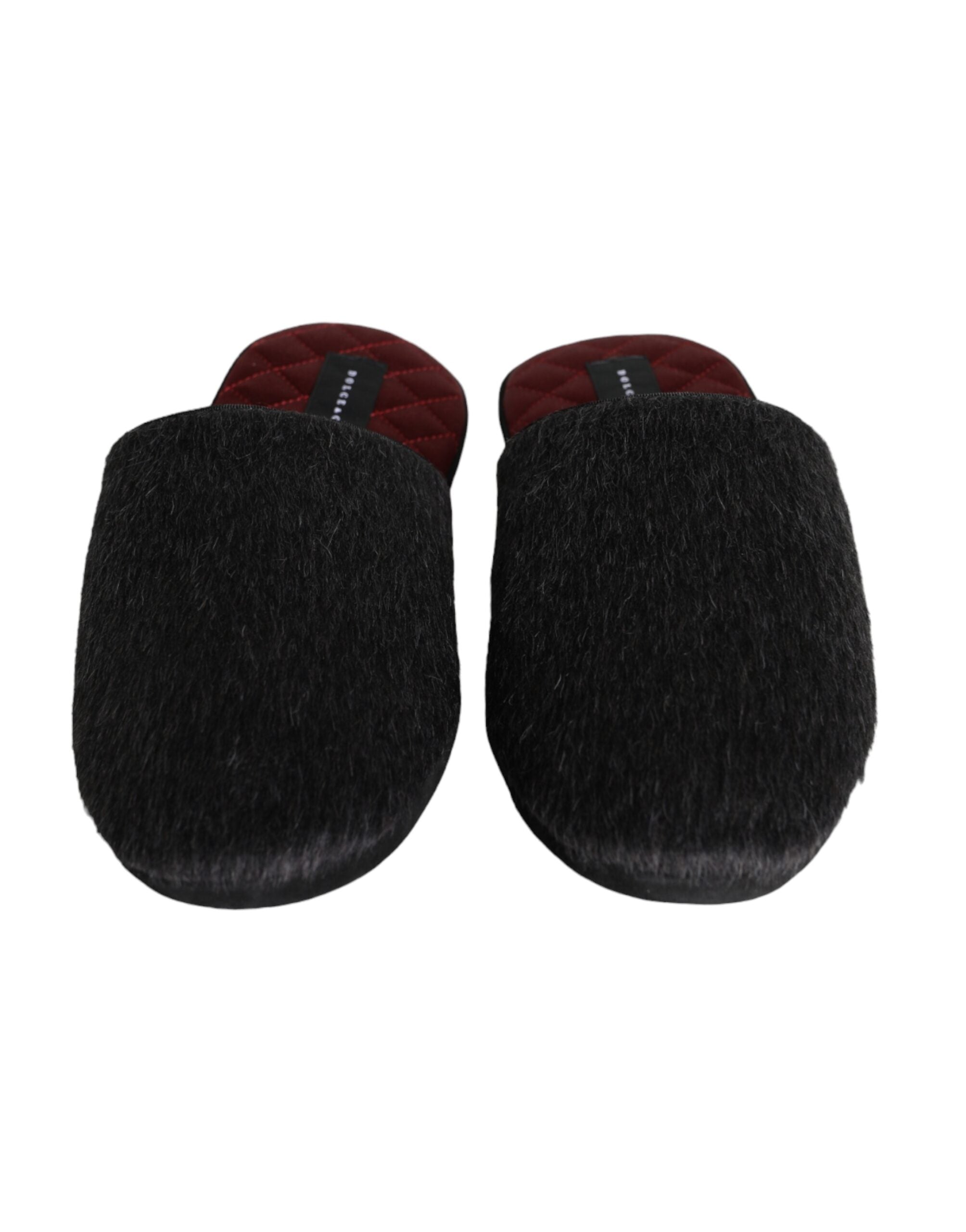 Dolce & Gabbana – Slipper aus schwarzem Kunstfell