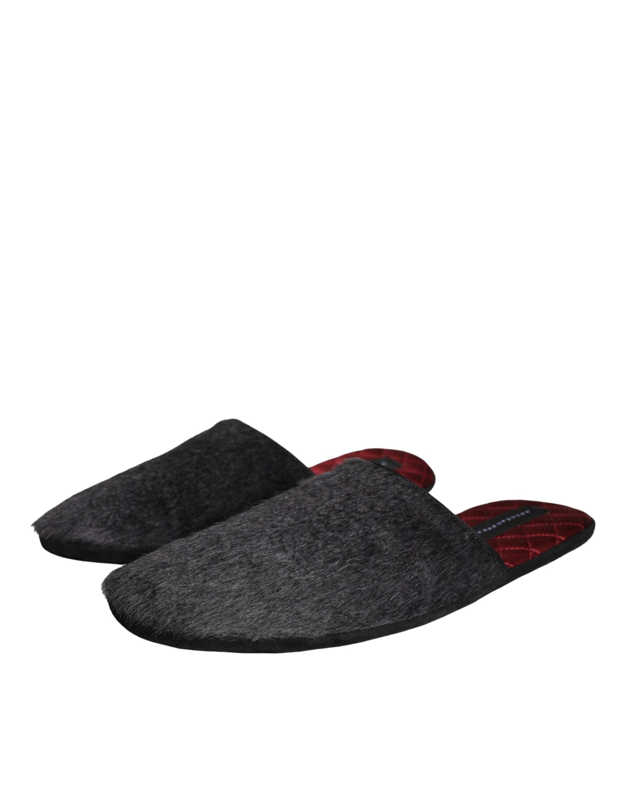 Dolce & Gabbana – Slipper aus schwarzem Kunstfell