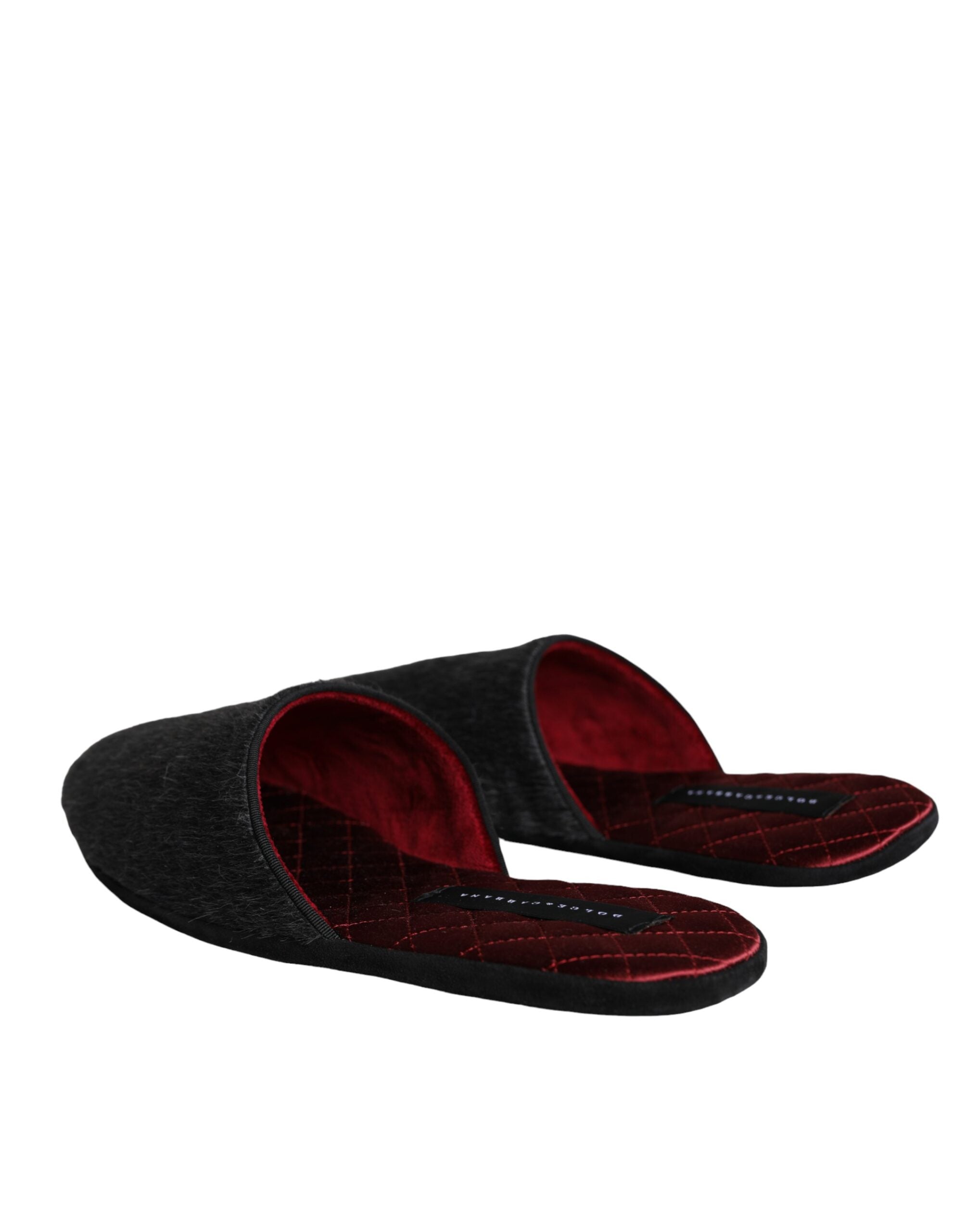 Dolce & Gabbana – Slipper aus schwarzem Kunstfell