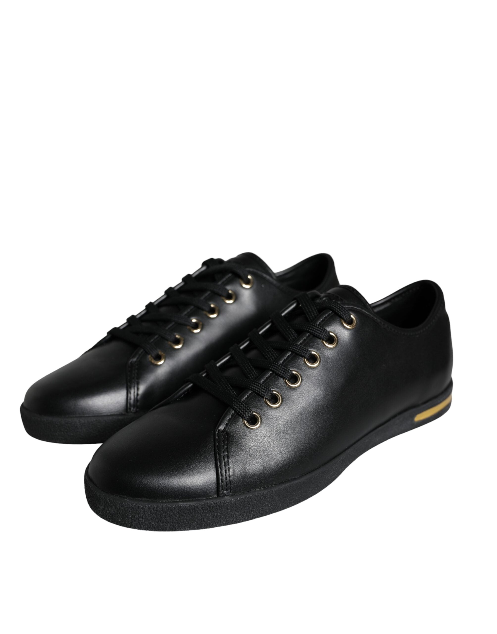 Dolce & Gabbana Klassische Sneakers aus schwarzem und goldenem Leder