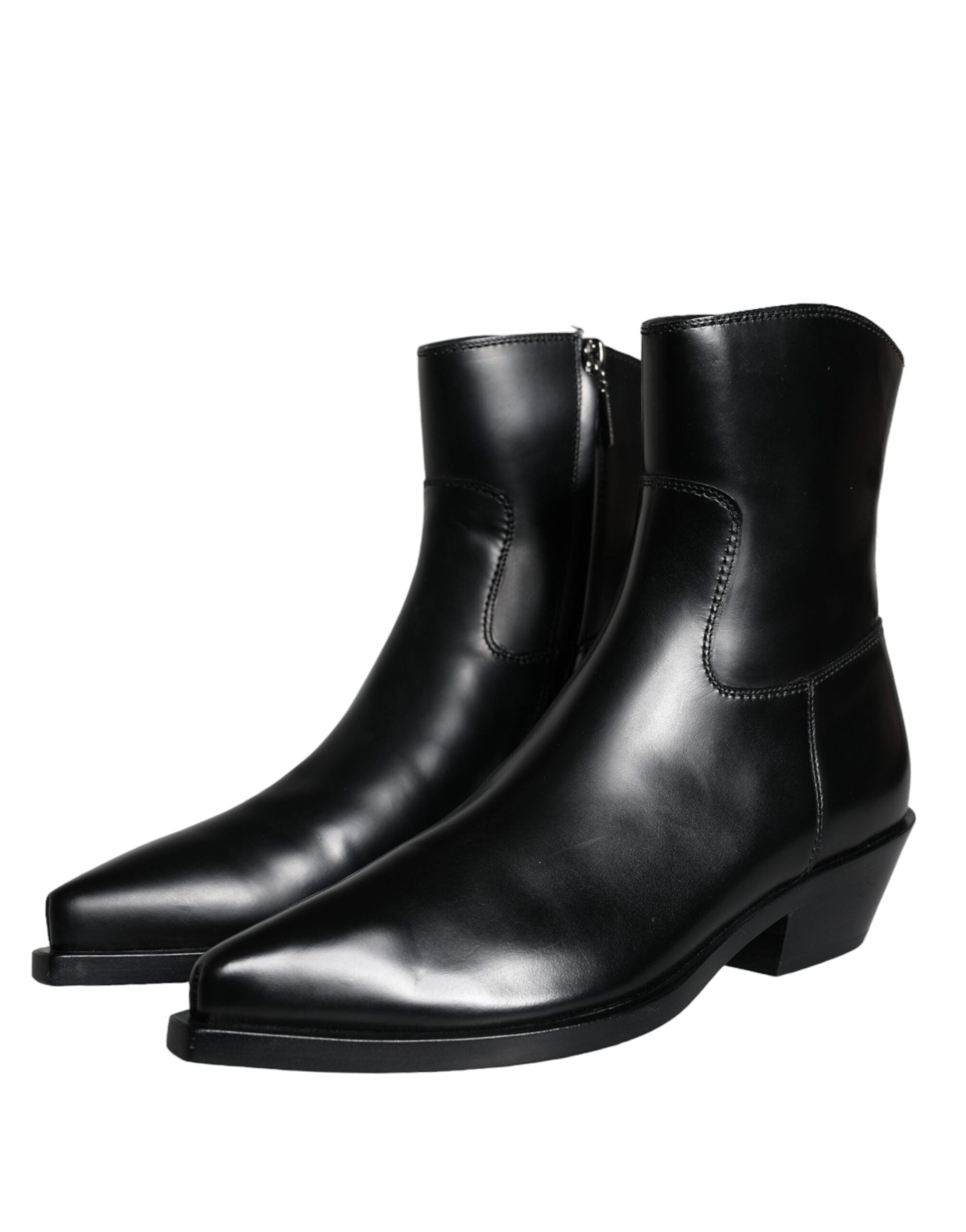 Dolce & Gabbana Schwarze Lederstiefeletten Booties Schuhe