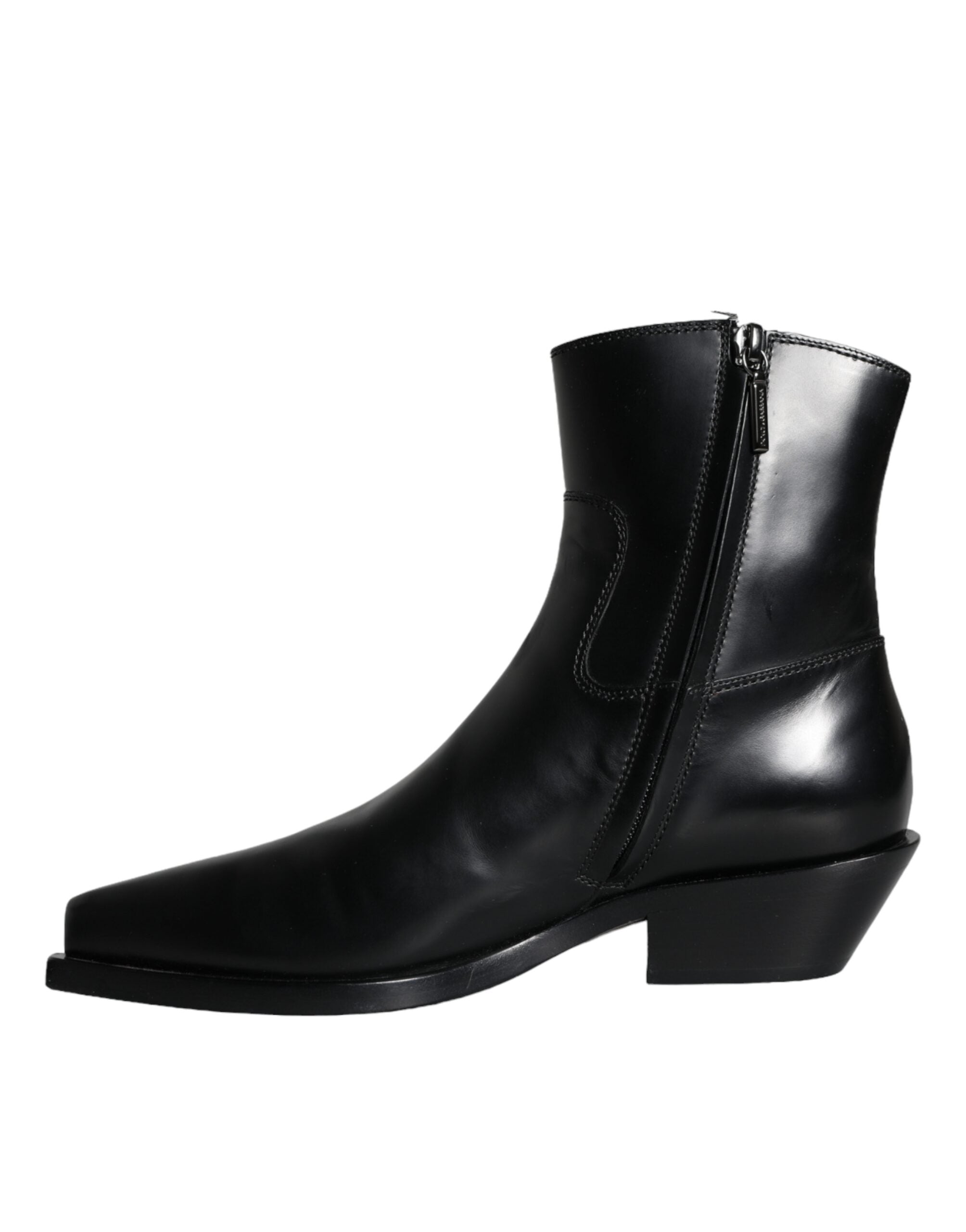 Dolce & Gabbana Schwarze Lederstiefeletten Booties Schuhe