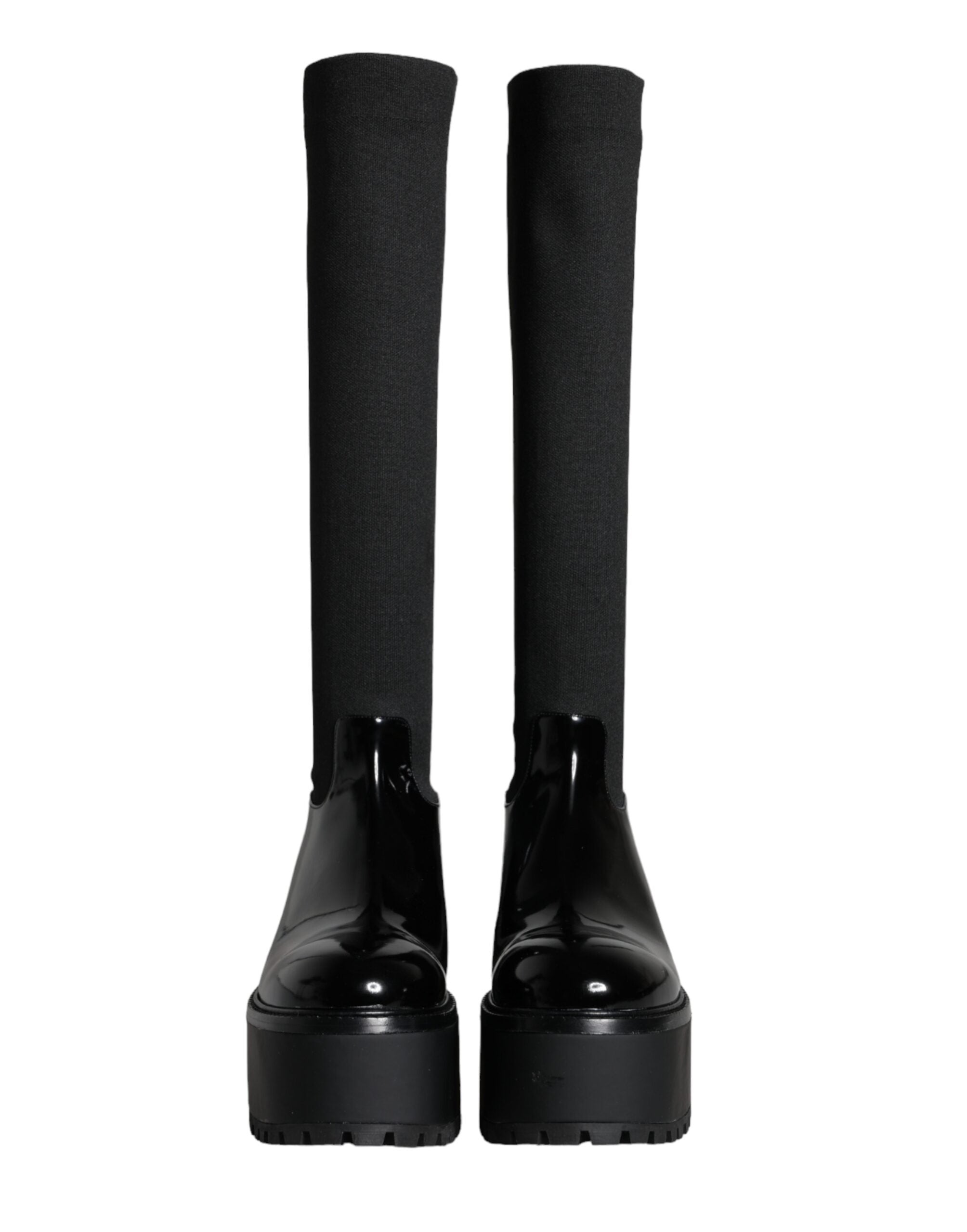 Dolce & Gabbana – Kniehohe Stiefel aus schwarzem Jersey-Leder