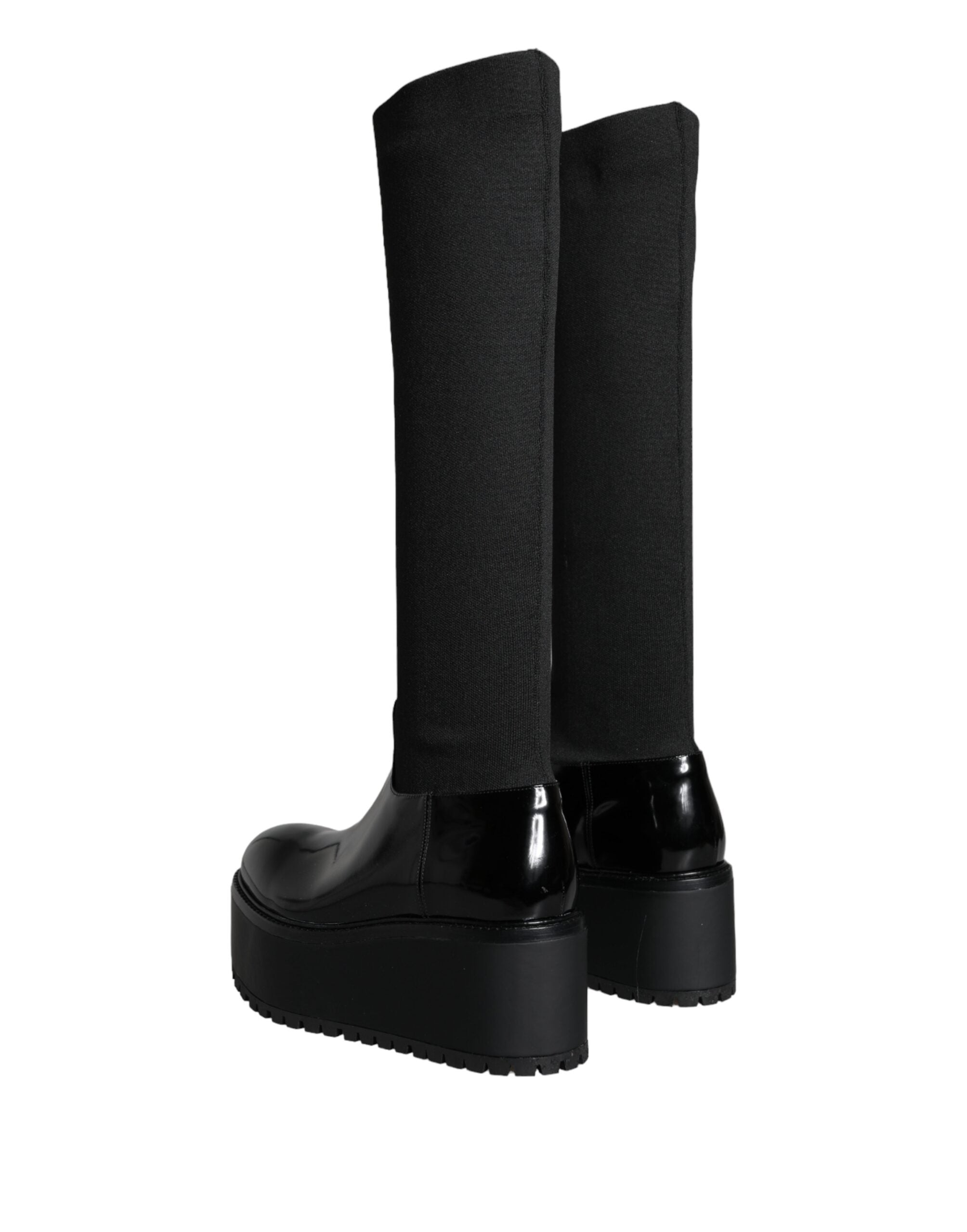 Dolce & Gabbana – Kniehohe Stiefel aus schwarzem Jersey-Leder