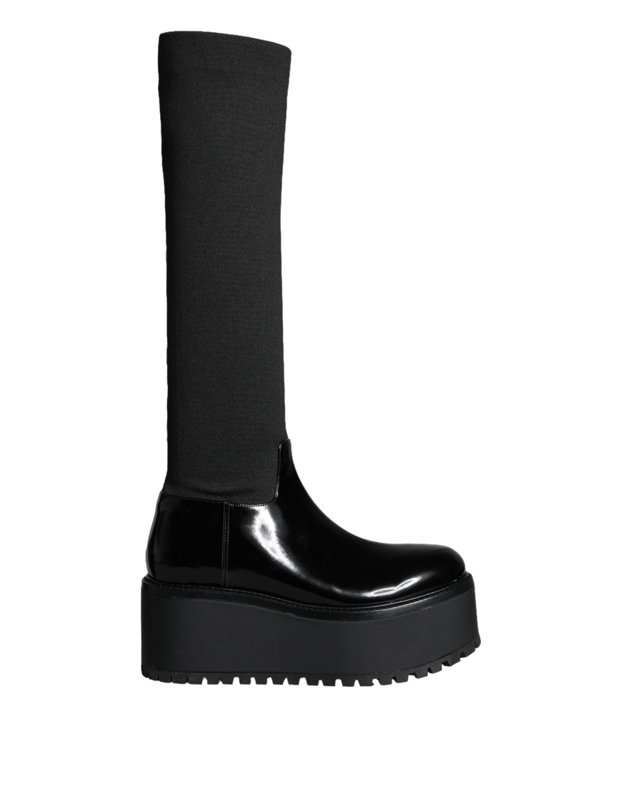 Dolce & Gabbana – Kniehohe Stiefel aus schwarzem Jersey-Leder