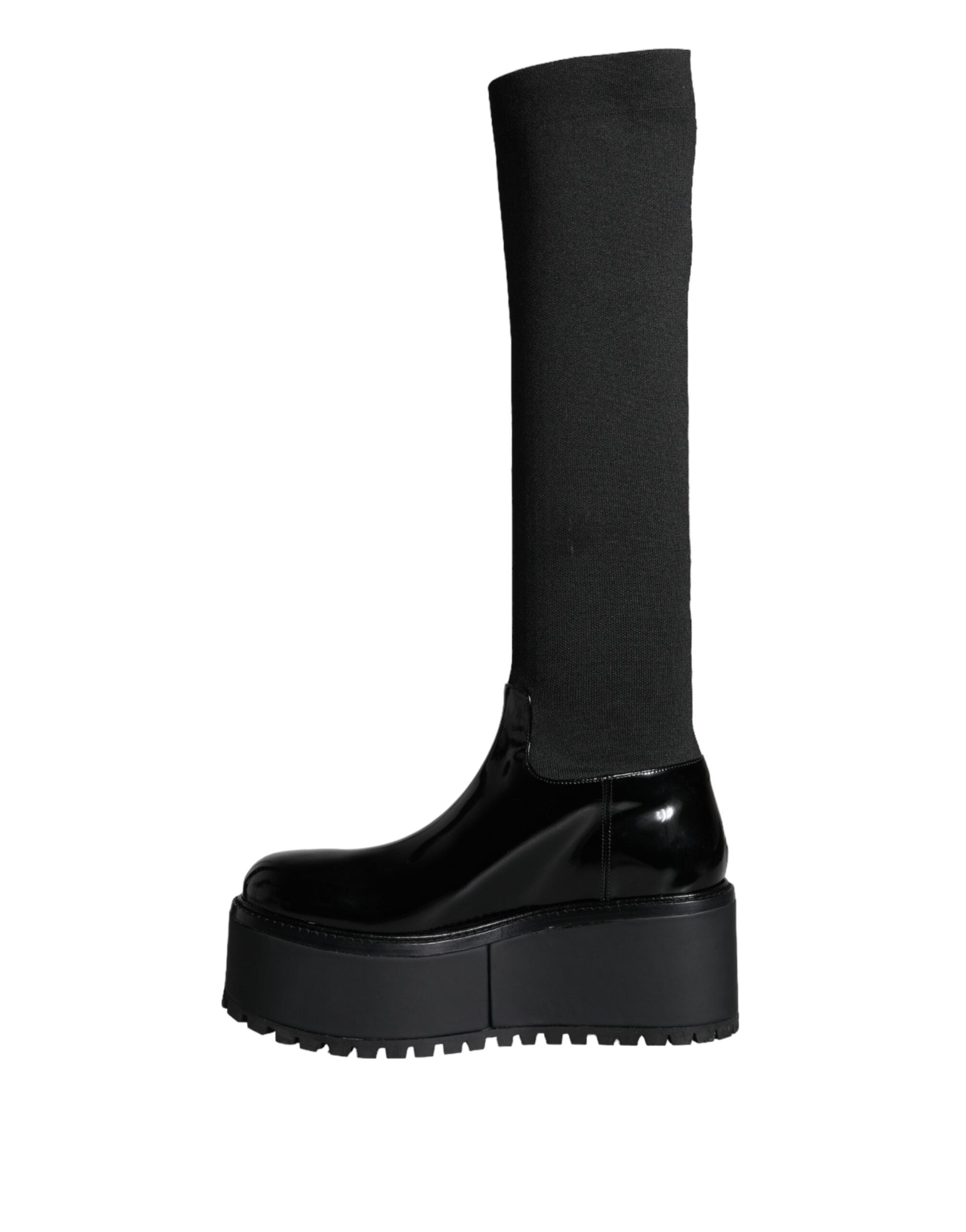 Dolce & Gabbana – Kniehohe Stiefel aus schwarzem Jersey-Leder