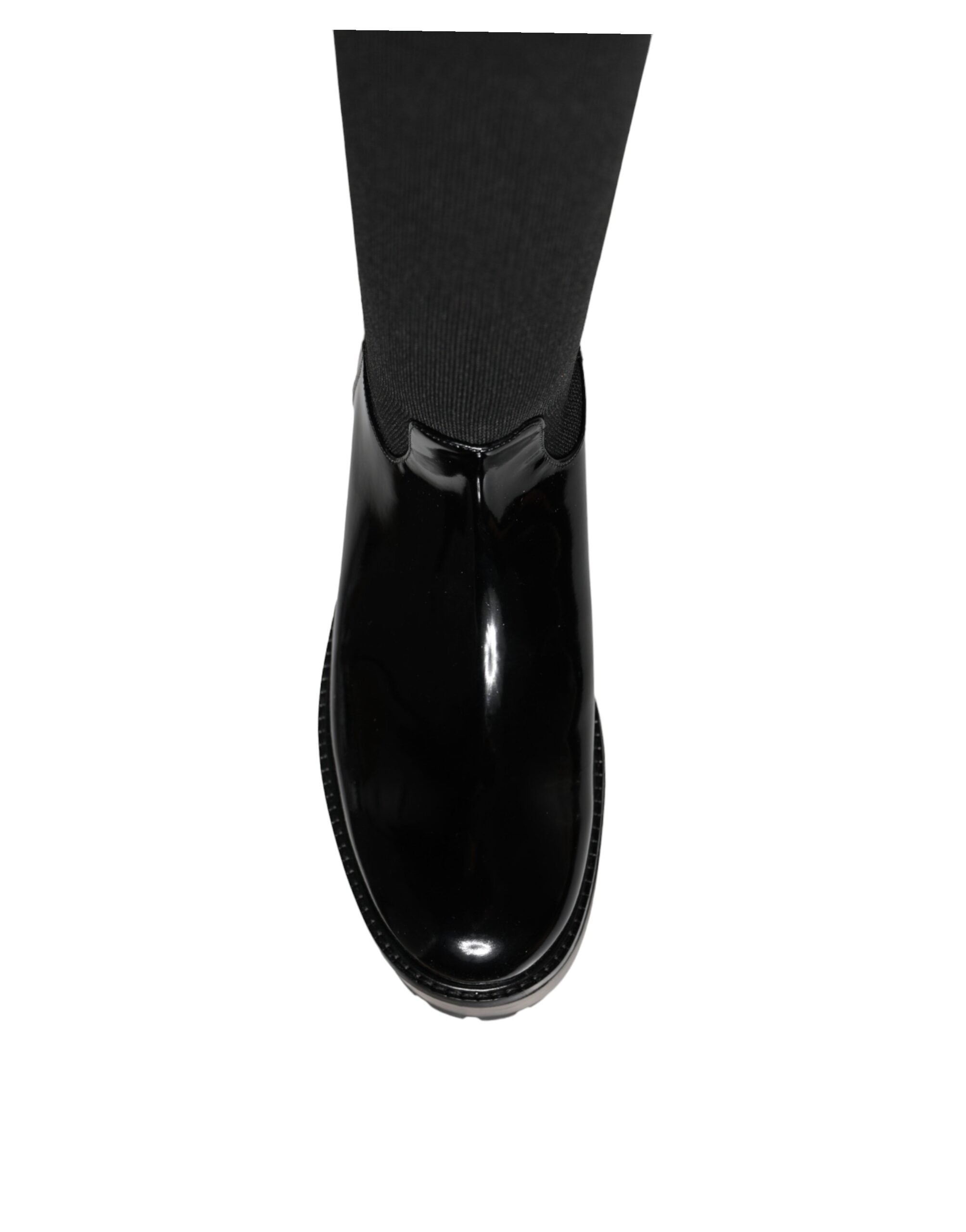 Dolce & Gabbana – Kniehohe Stiefel aus schwarzem Jersey-Leder