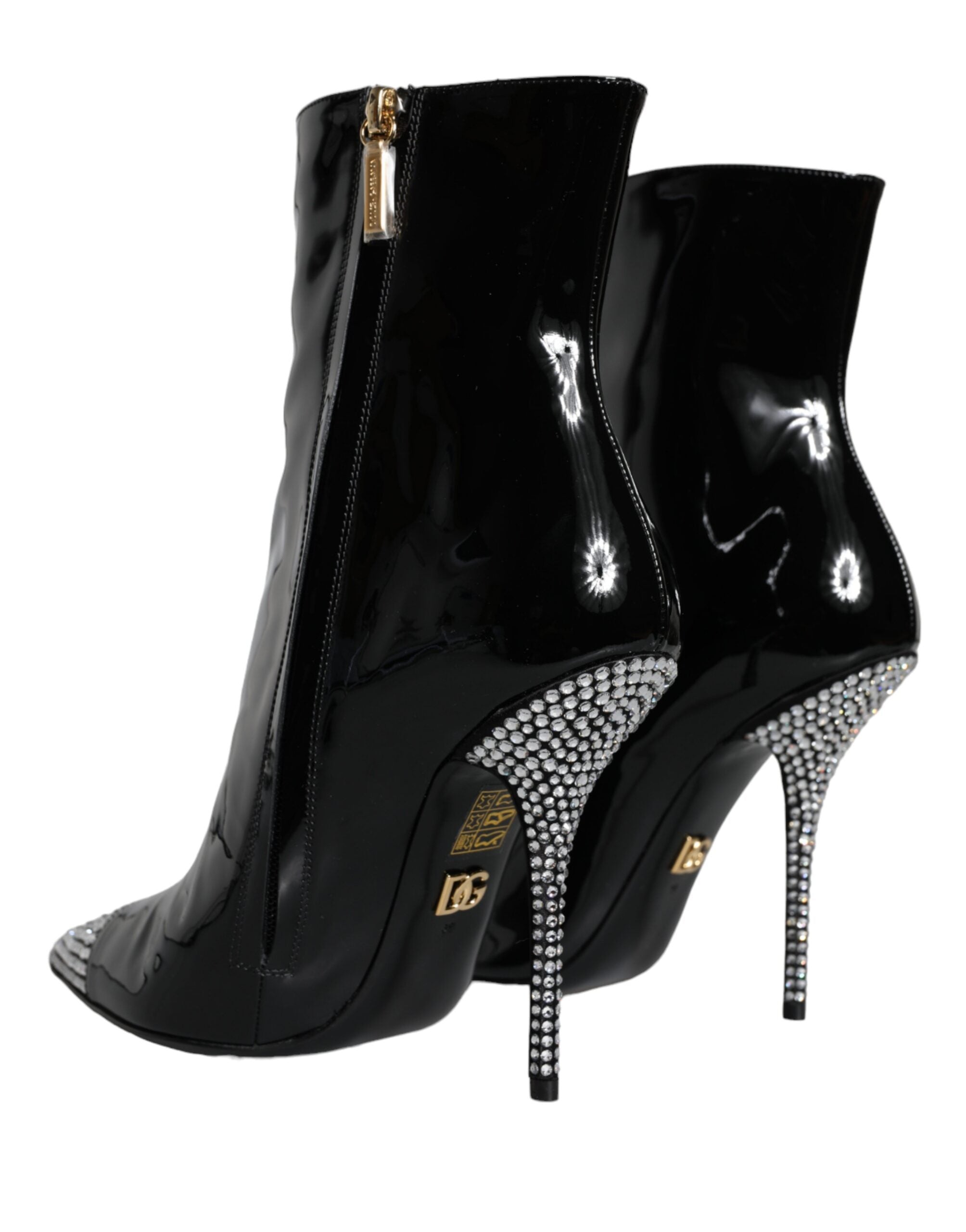 Dolce & Gabbana – Schwarze Stiefel aus Lackleder mit Kristallabsatz
