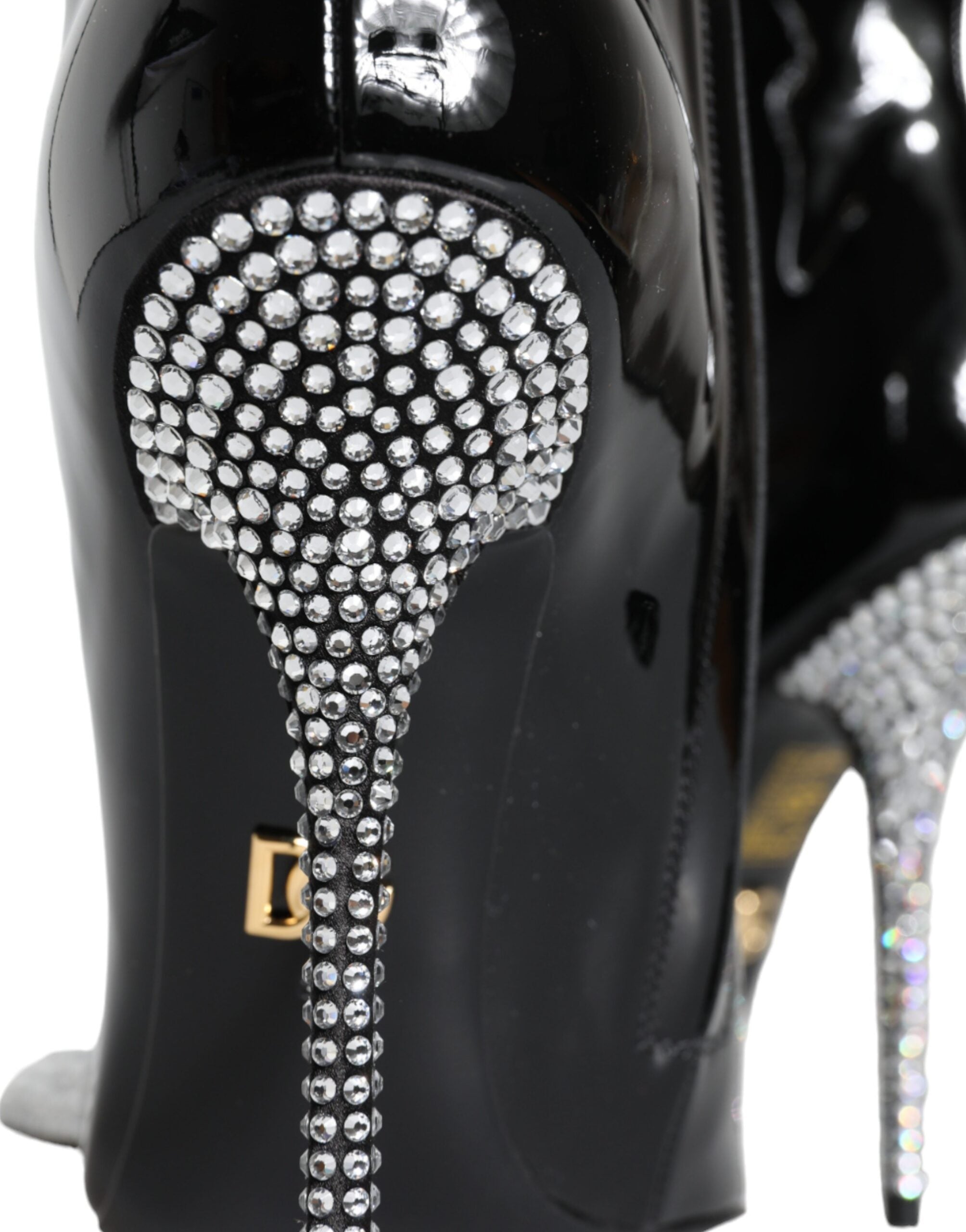Dolce & Gabbana – Schwarze Stiefel aus Lackleder mit Kristallabsatz