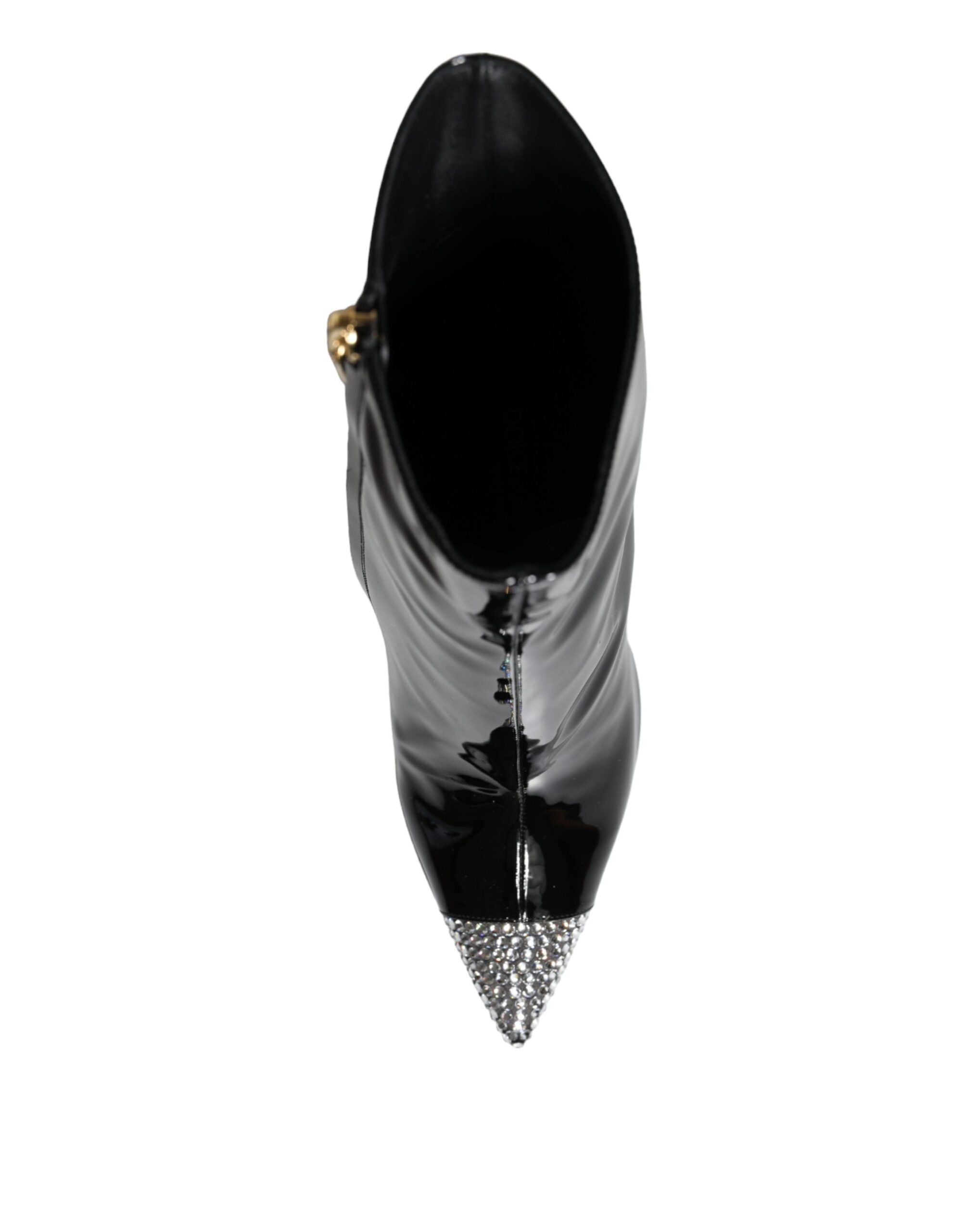 Dolce & Gabbana – Schwarze Stiefel aus Lackleder mit Kristallabsatz