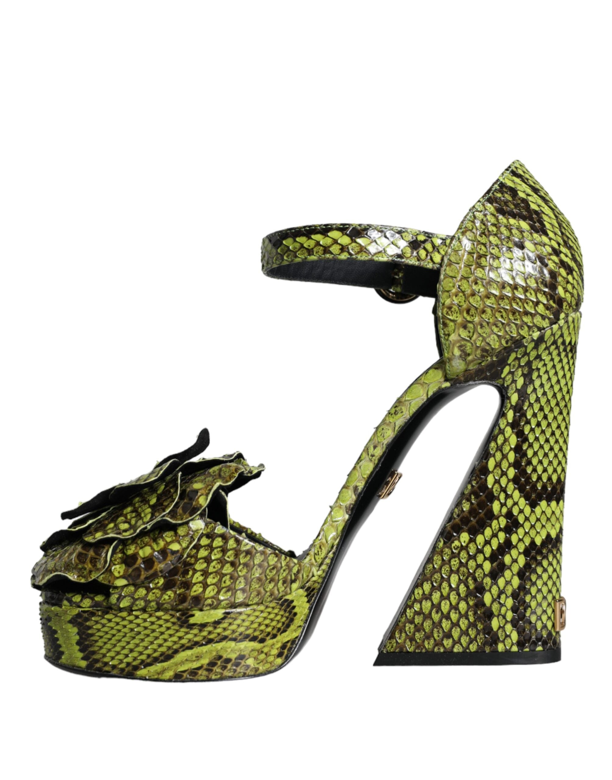 Sandale Dolce & Gabbana verzi din piele exotică cu toc și bareta la gleznă