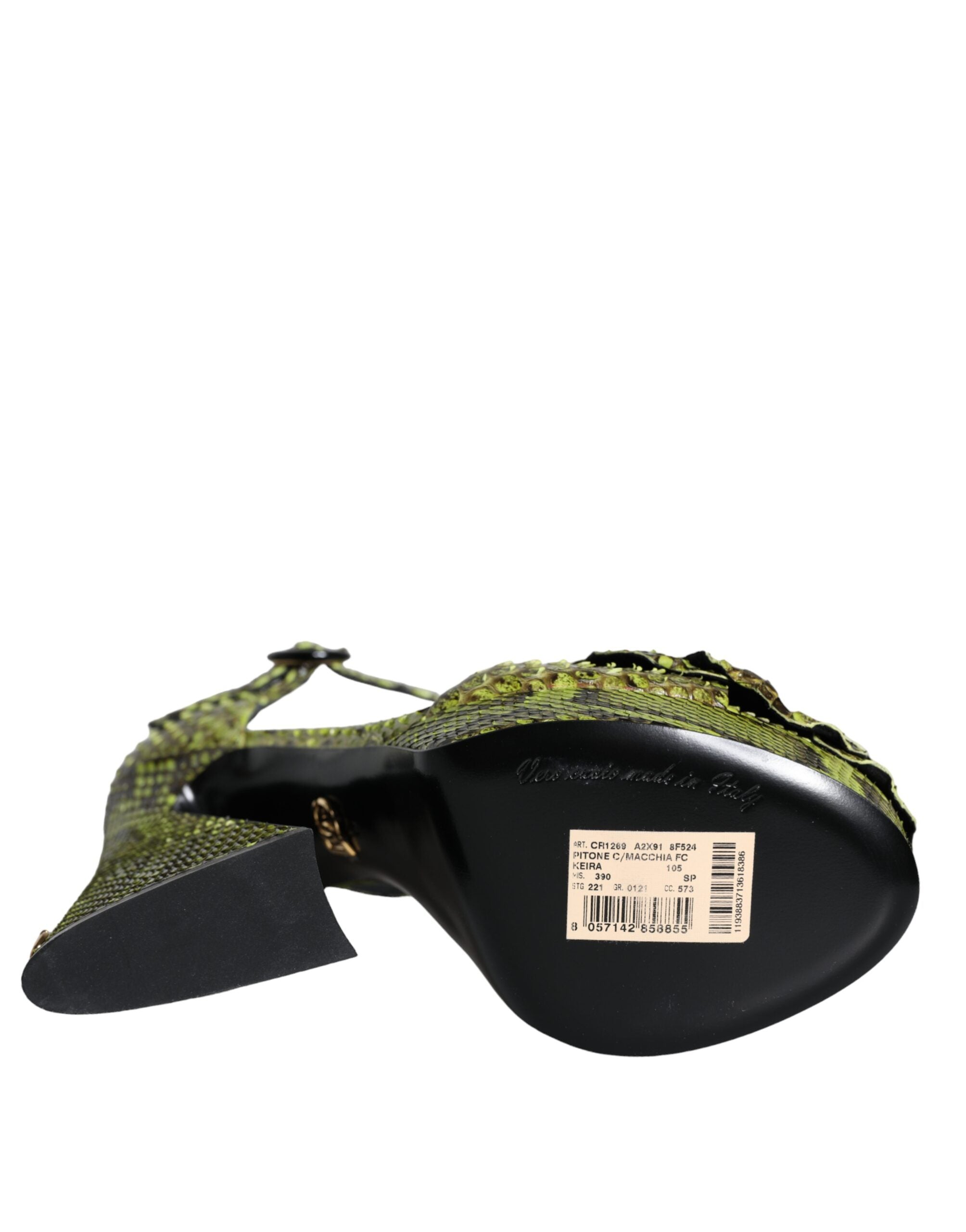 Sandale Dolce & Gabbana verzi din piele exotică cu toc și bareta la gleznă