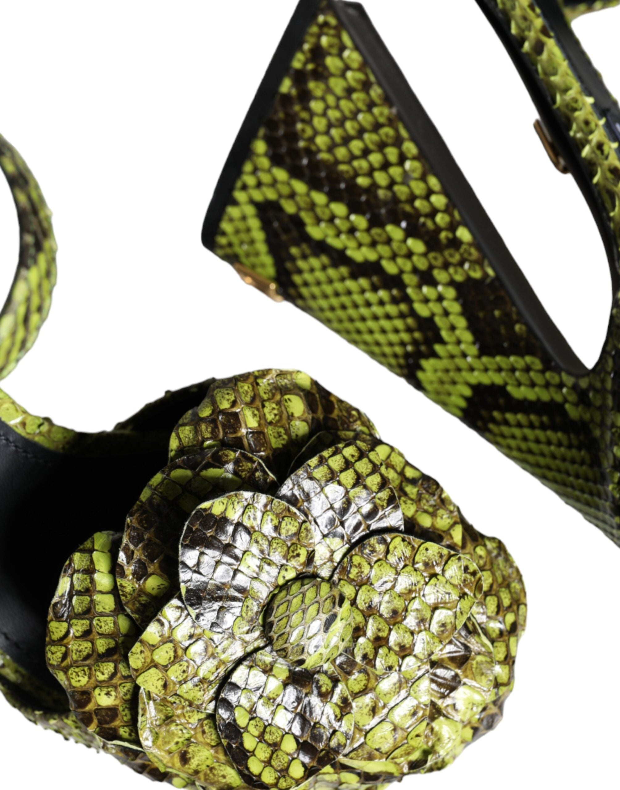Dolce & Gabbana Grüne Sandalen aus exotischem Leder mit Knöchelriemen