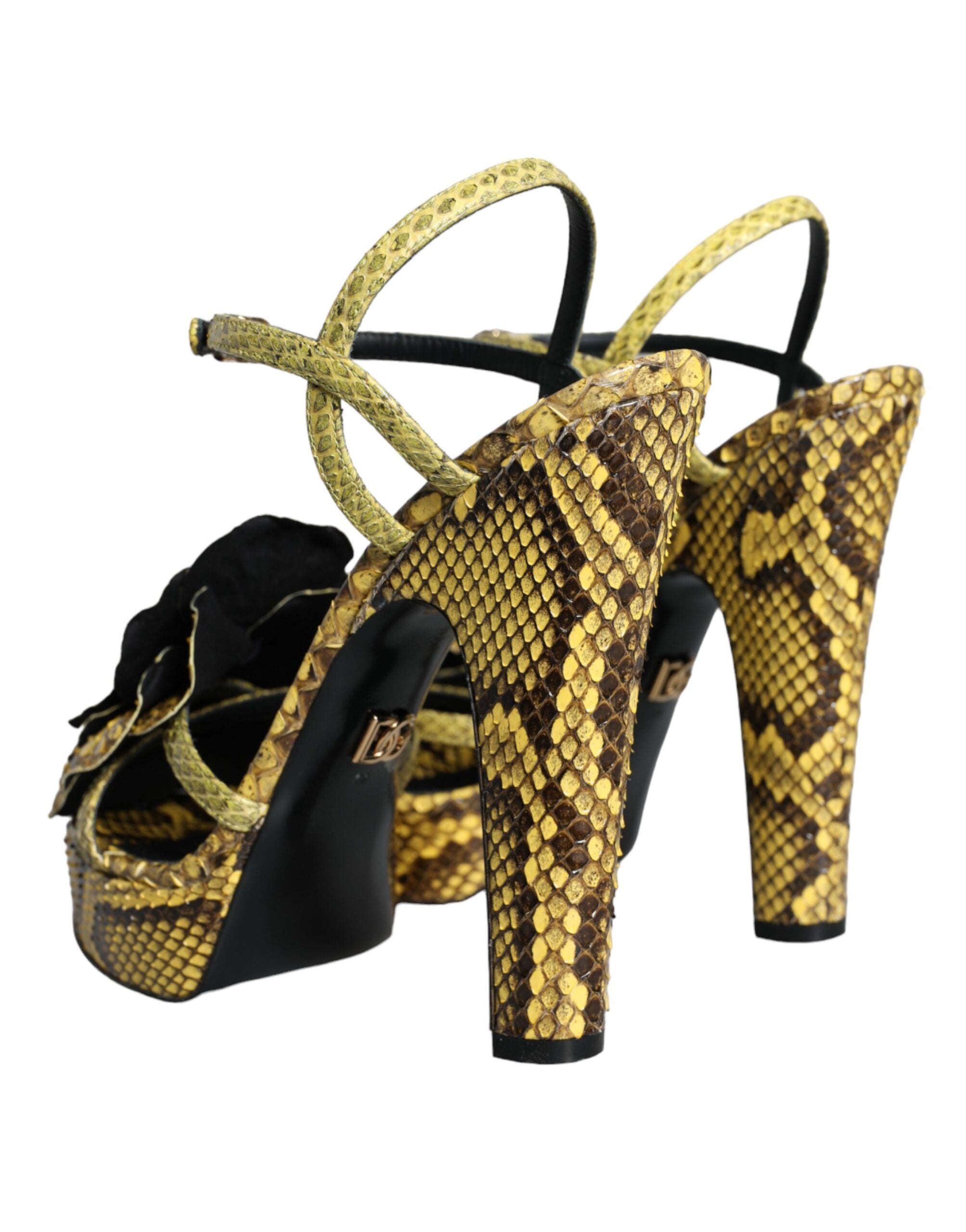 Sandale Dolce & Gabbana galbene din piele exotică cu toc și bareta la gleznă