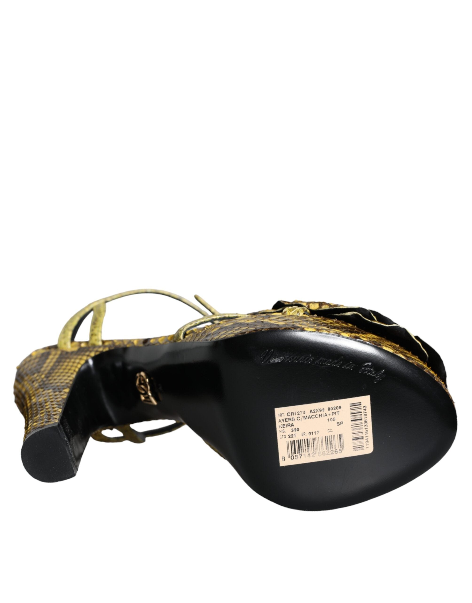 Sandale Dolce & Gabbana galbene din piele exotică cu toc și bareta la gleznă
