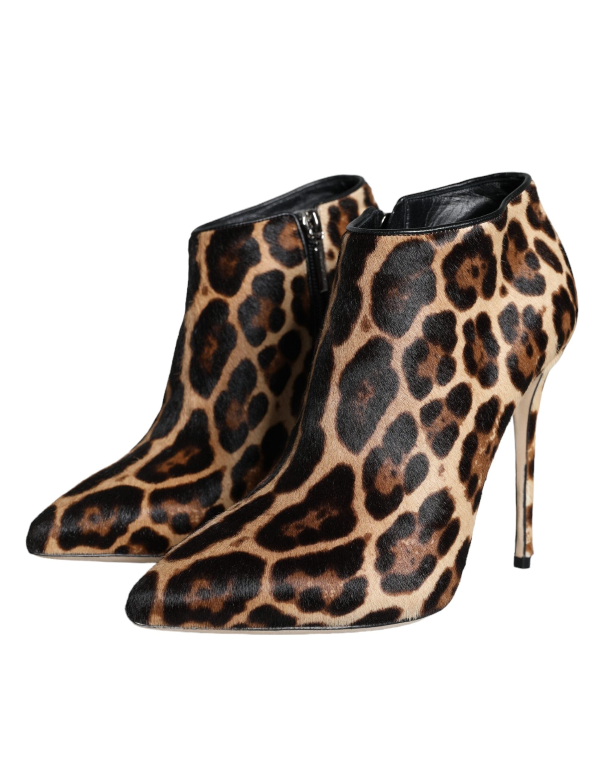 Dolce & Gabbana Braune Leoparden-Kalbsfell-Heels Ankle Boots Schuhe