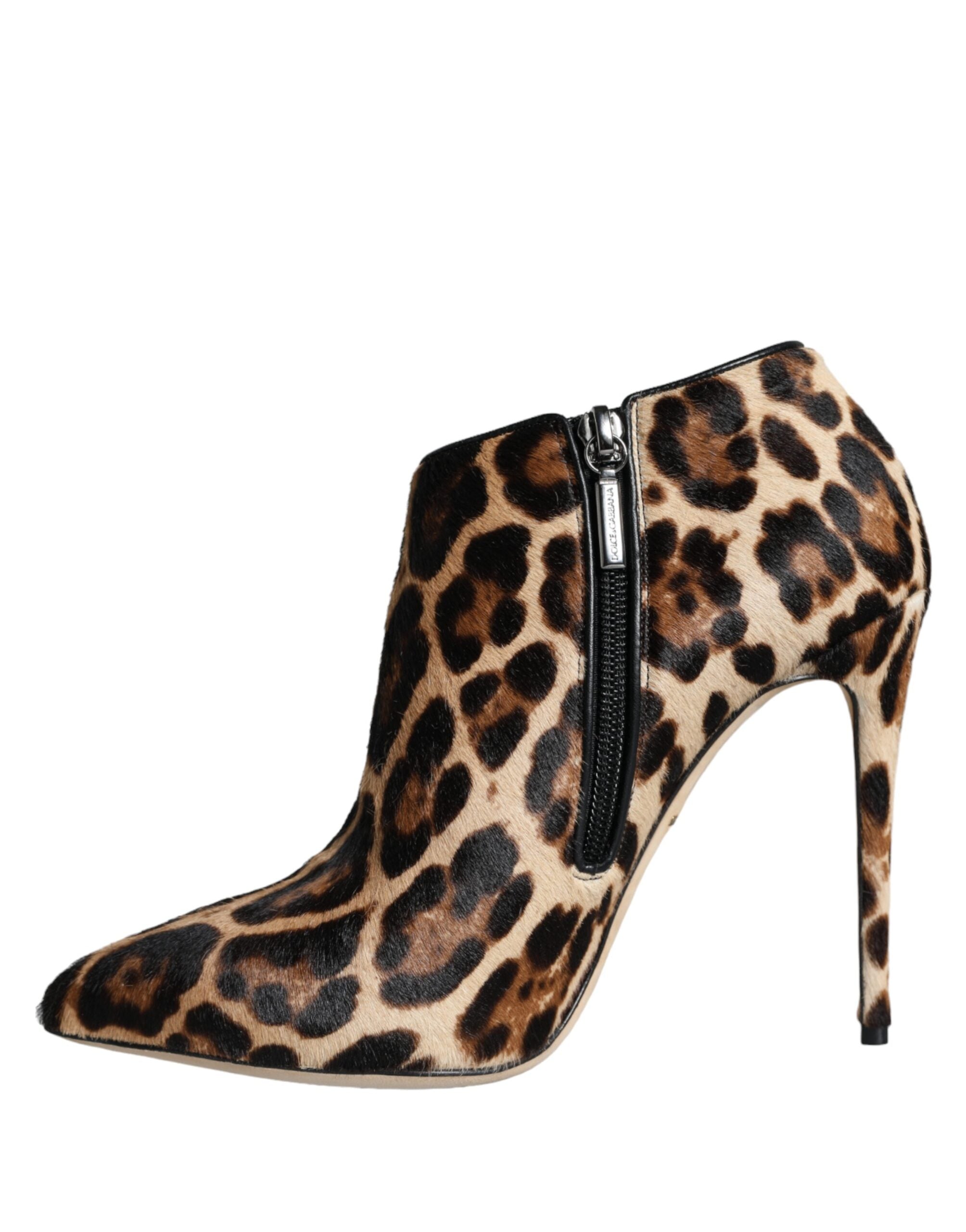 Dolce & Gabbana Braune Leoparden-Kalbsfell-Heels Ankle Boots Schuhe