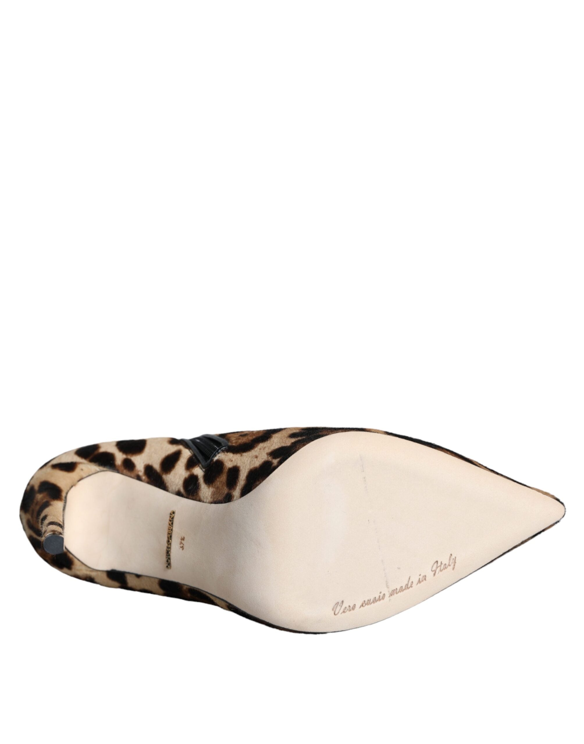 Ghete cu toc Dolce & Gabbana din blană de vițel cu imprimeu leopard maro