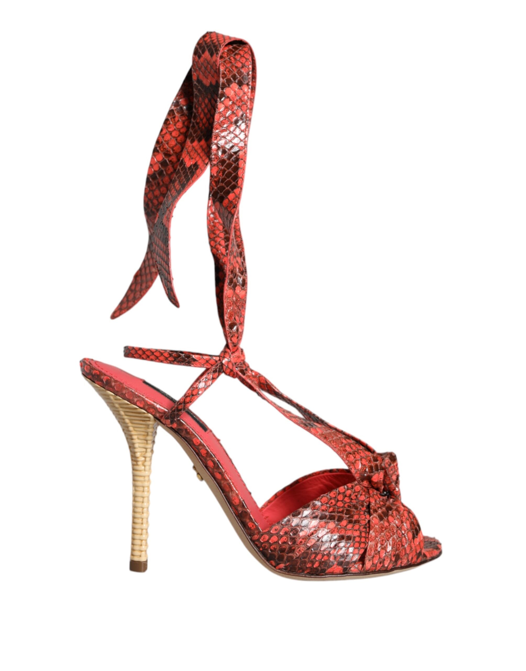 Sandale Dolce & Gabbana din piele exotică cu toc și culoare coral