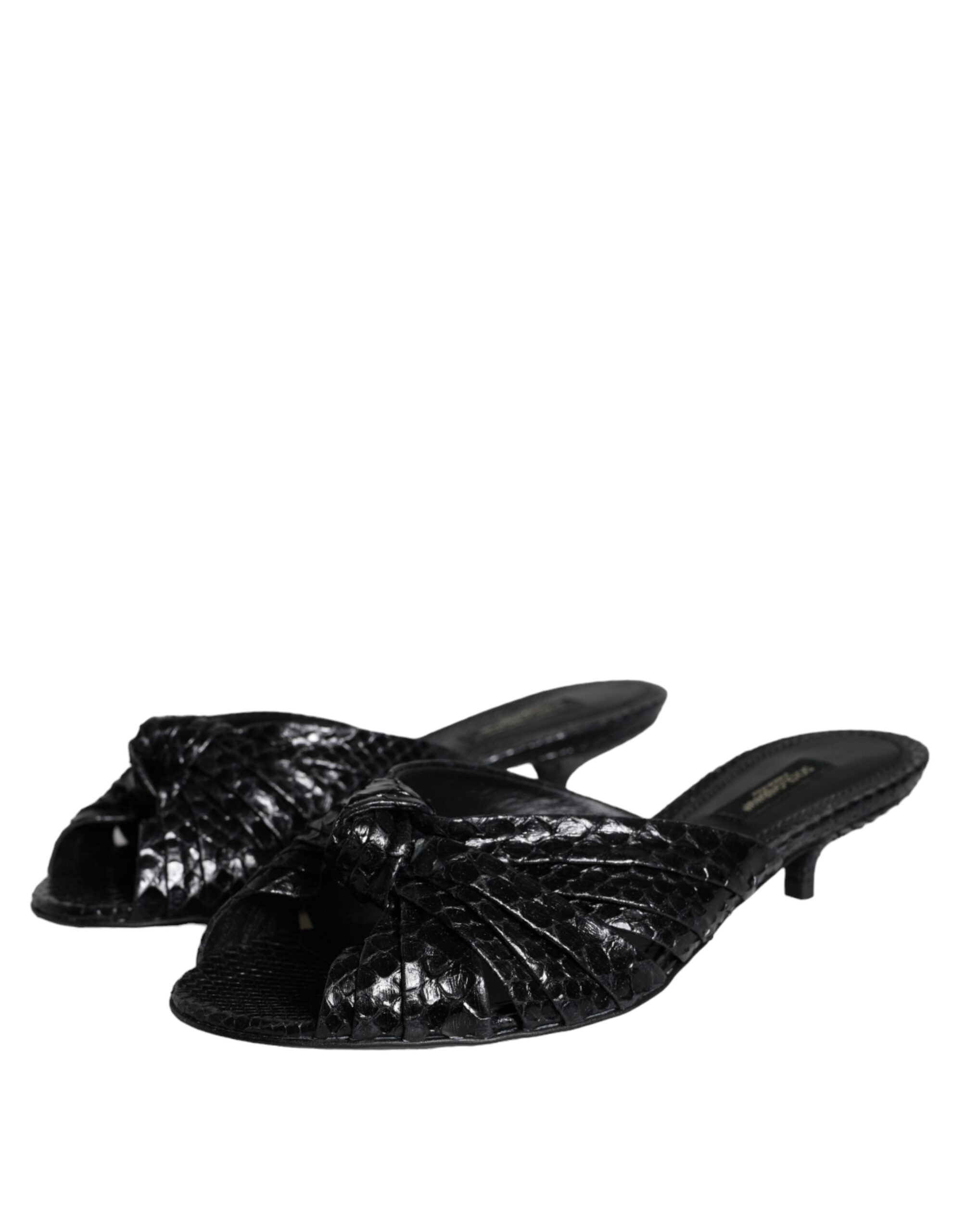 Dolce & Gabbana Schwarze Leder Heels Slides Sandalen Schuhe