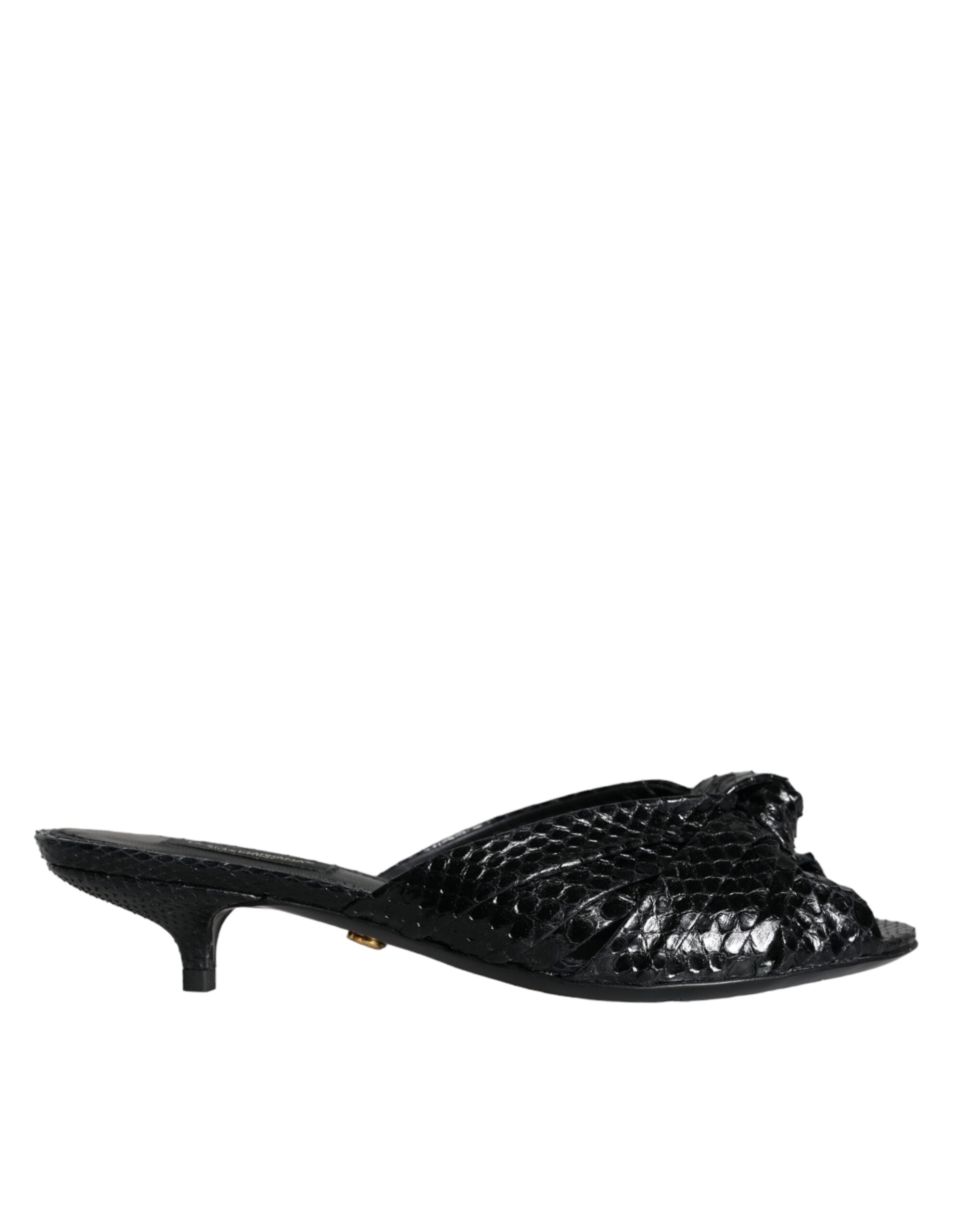 Dolce & Gabbana Schwarze Leder Heels Slides Sandalen Schuhe