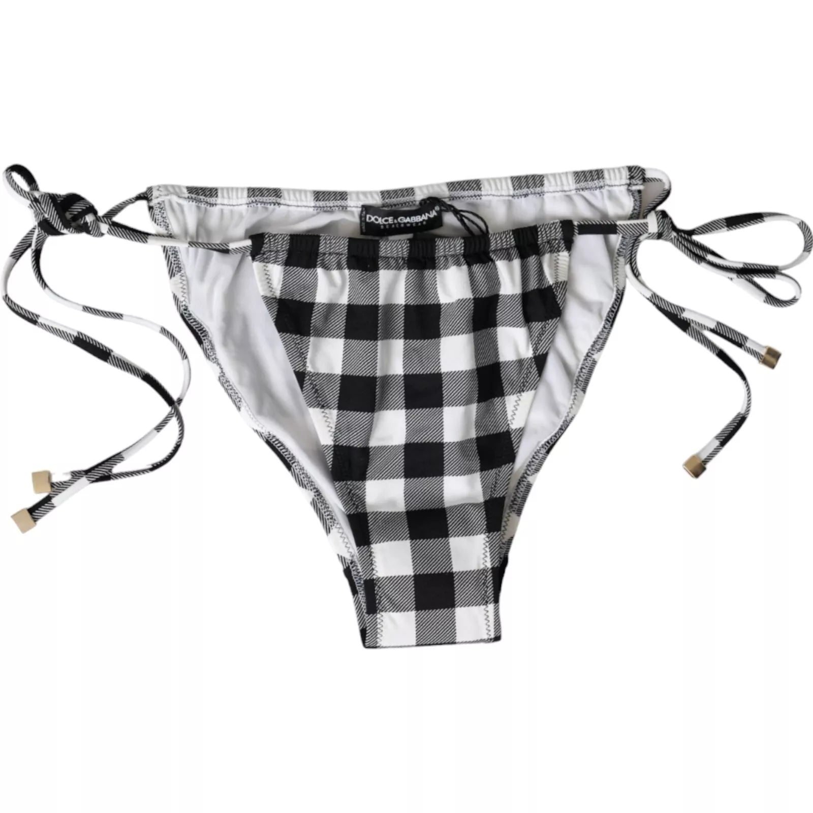Dolce & Gabbana Schwarz Weiß Karierte Bademode Beachwear Unterteil Bikini