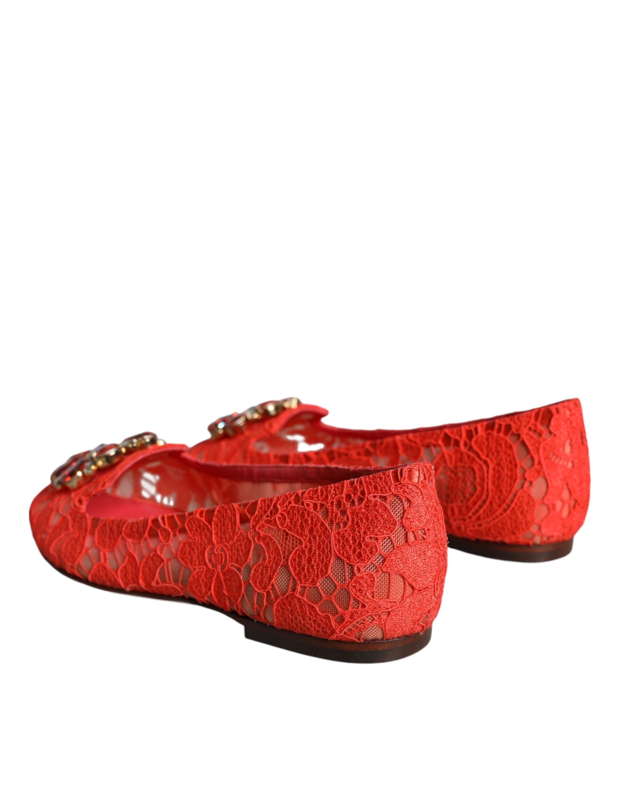 Mocasini balerini Dolce & Gabbana cu dantelă coral și cristale