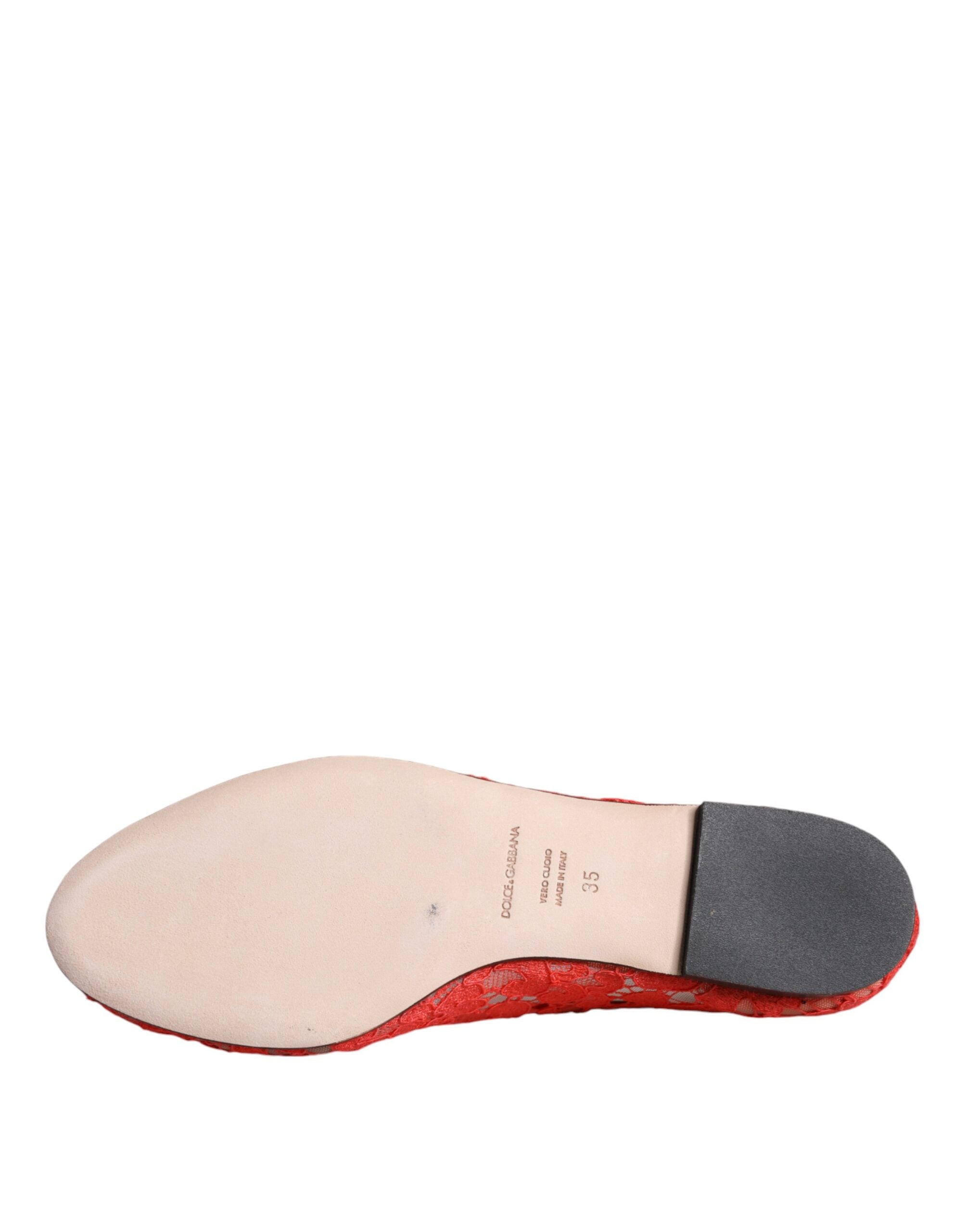 Mocasini balerini Dolce & Gabbana cu dantelă coral și cristale