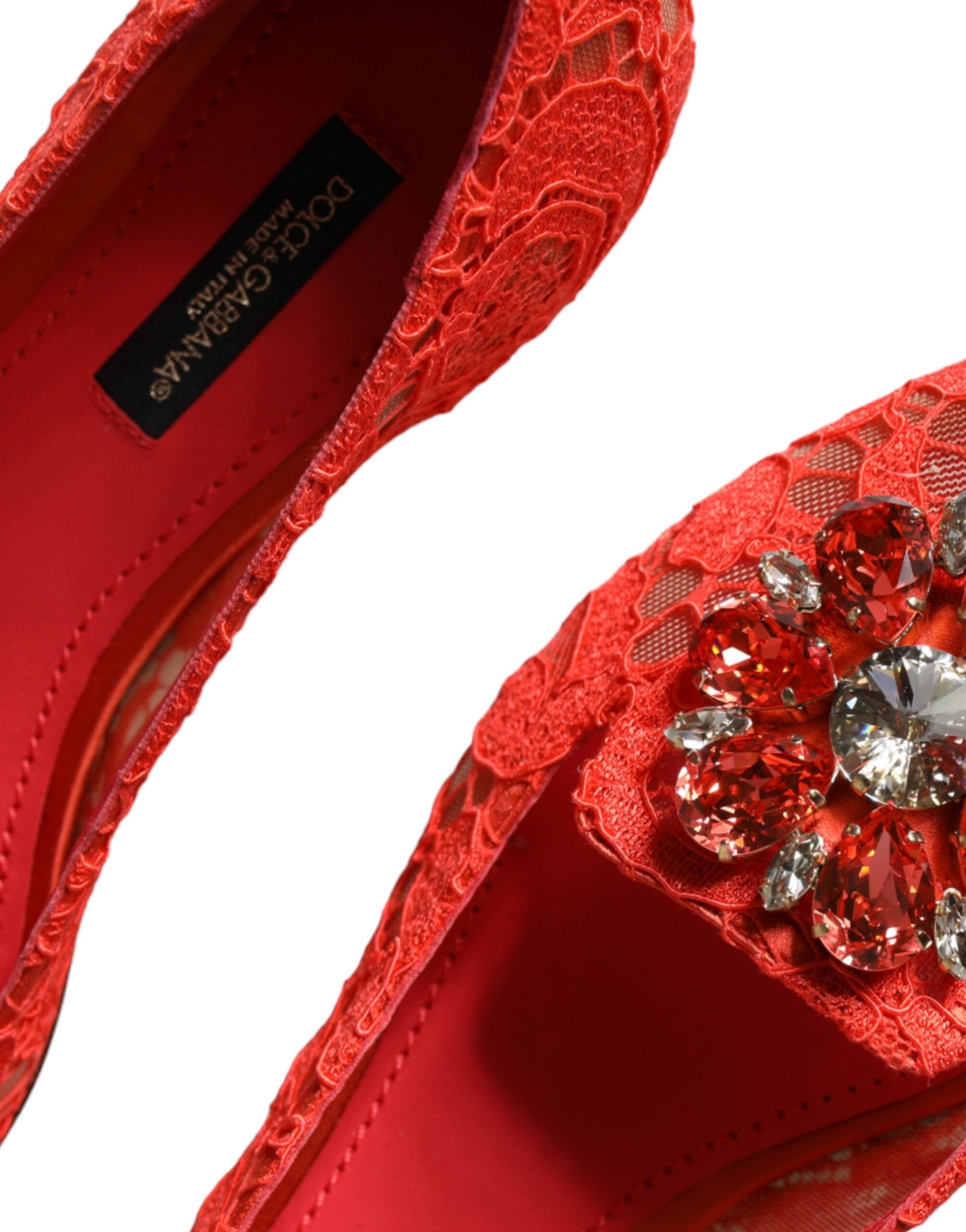 Mocasini balerini Dolce & Gabbana cu dantelă coral și cristale