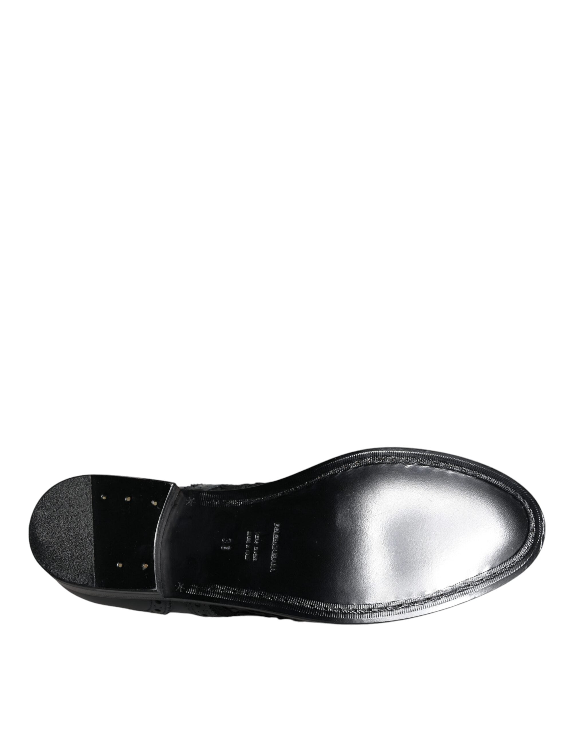 Dolce & Gabbana – Formelle Schuhe aus schwarzem Leder mit floraler Spitze