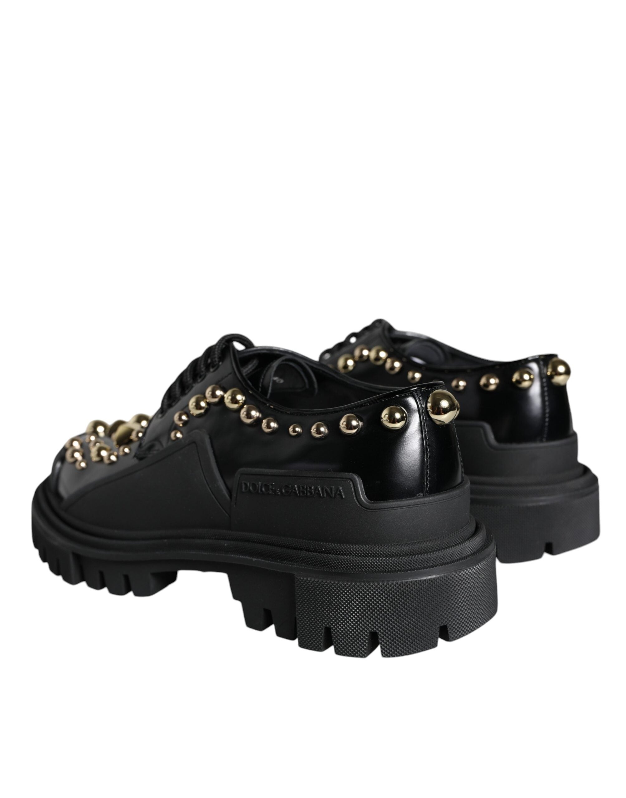 Pantofi Dolce & Gabbana negri din piele cu imprimeu Derby de trekking