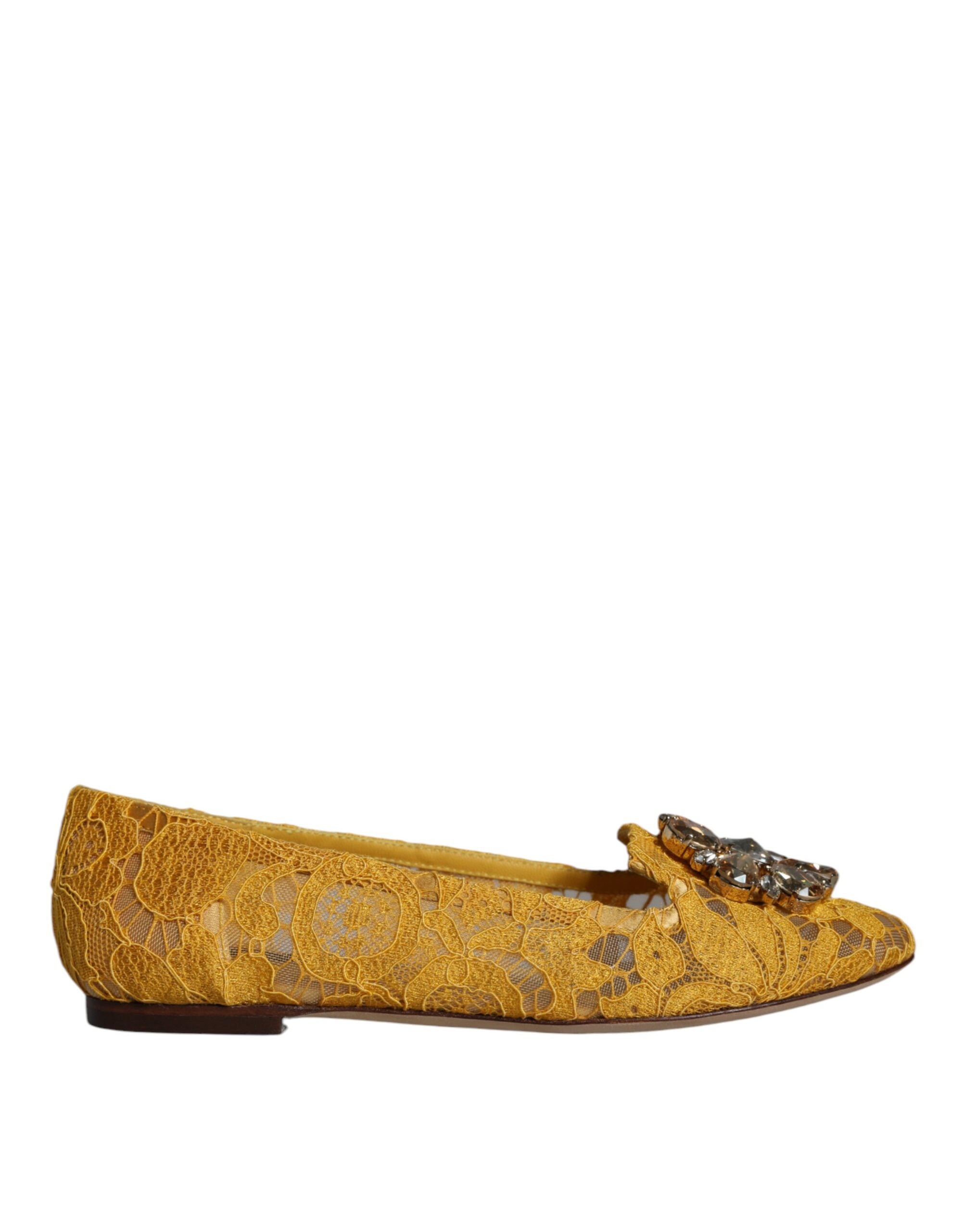 Balerini Dolce & Gabbana cu dantelă muștar și cristale